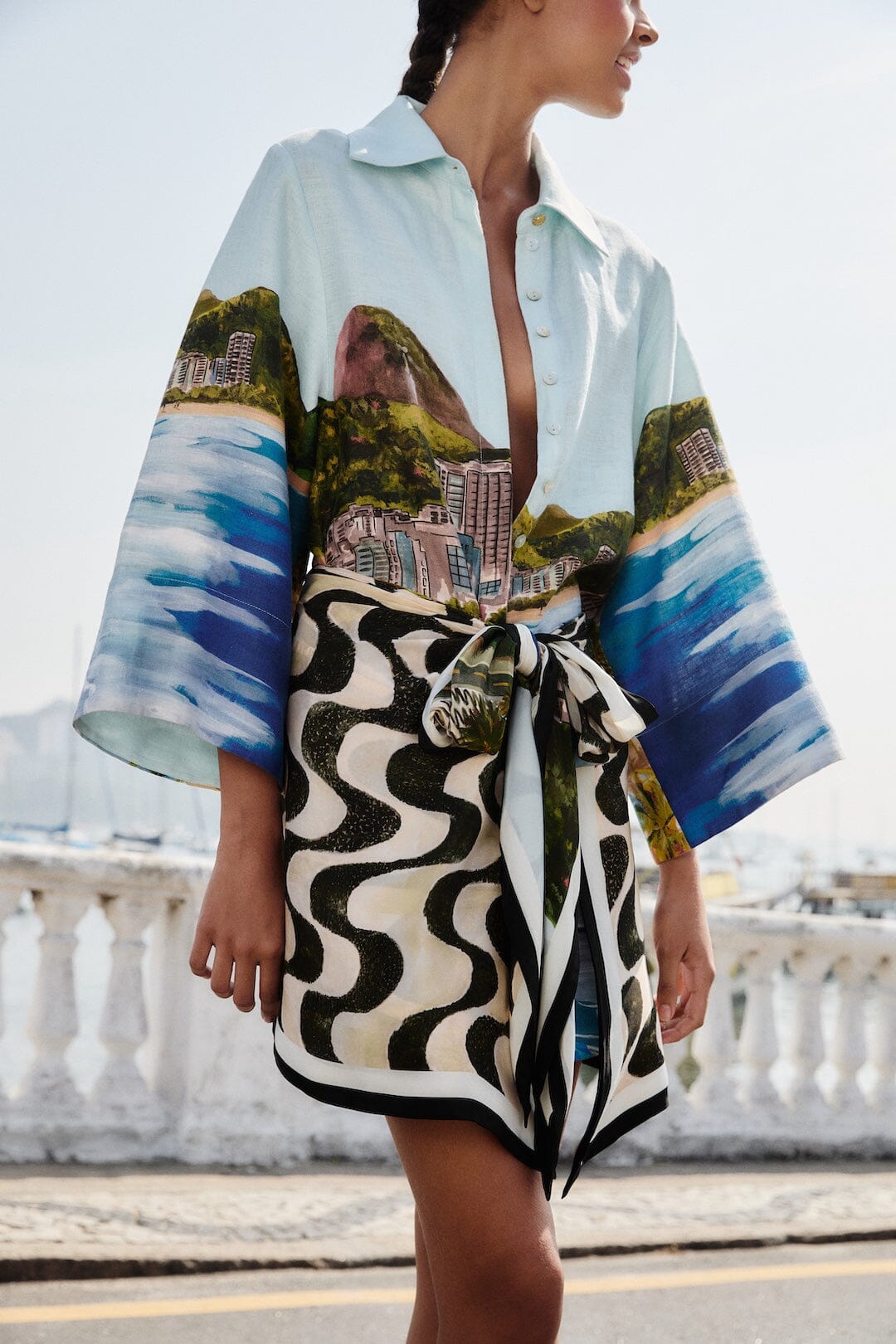 chinese dress ladies Multicolor Copacabana Beach Euroflax™ Premium Linen Long Sleeve Kimono