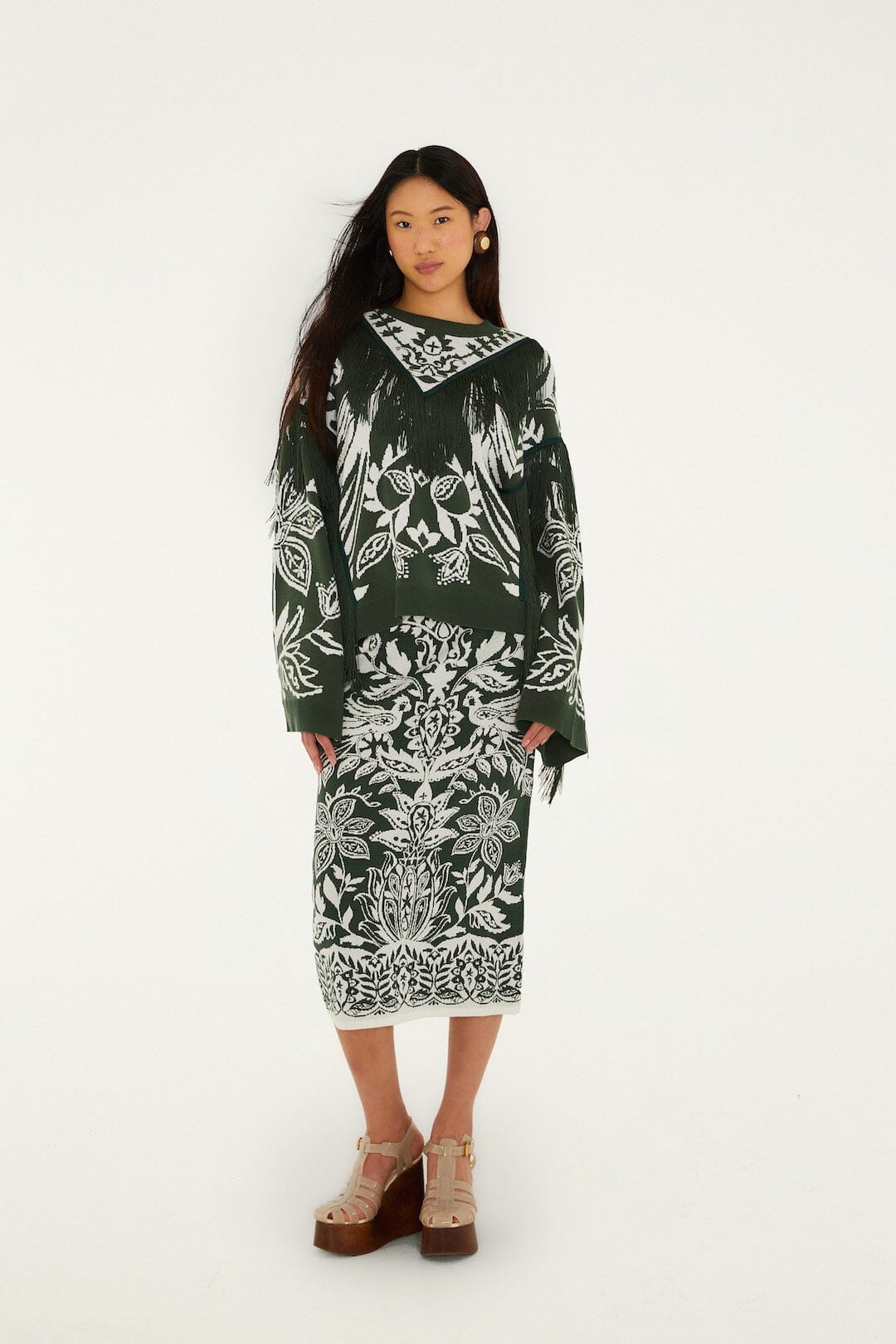 farm rio green knit dress Sand Garden Tapestry Knit Dress FARM Rio
