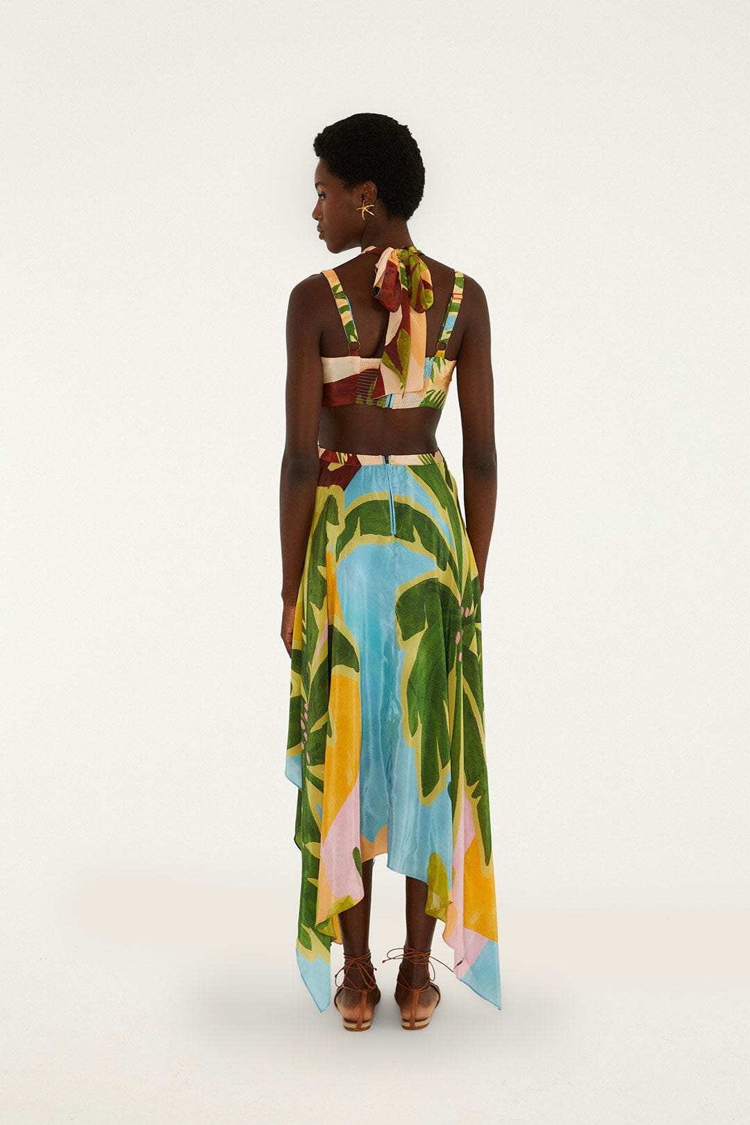Multicolor Tropical Painting Cut-Out Buckles Maxi Dress