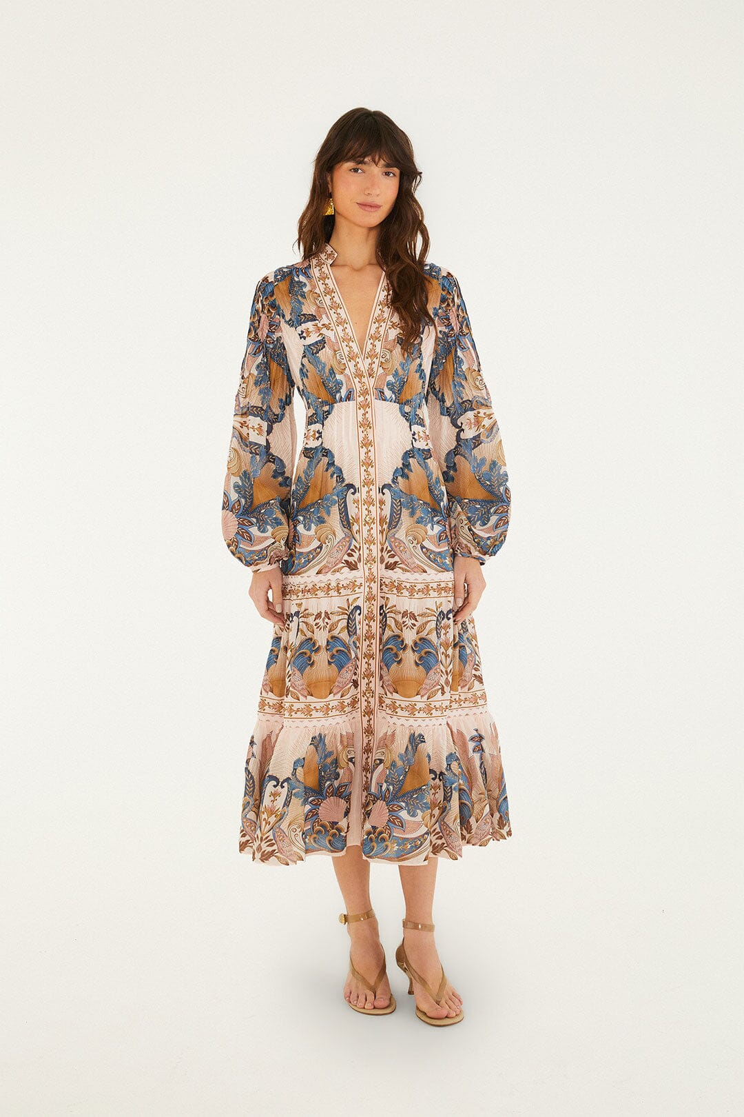 Soft Pink Sea Garden Scarf Pleated Midi Dress | FARM Rio