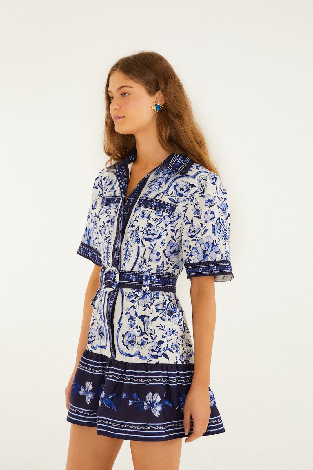 Off-White Porcelain Garden Euroflax™ Premium Linen Mini Dress