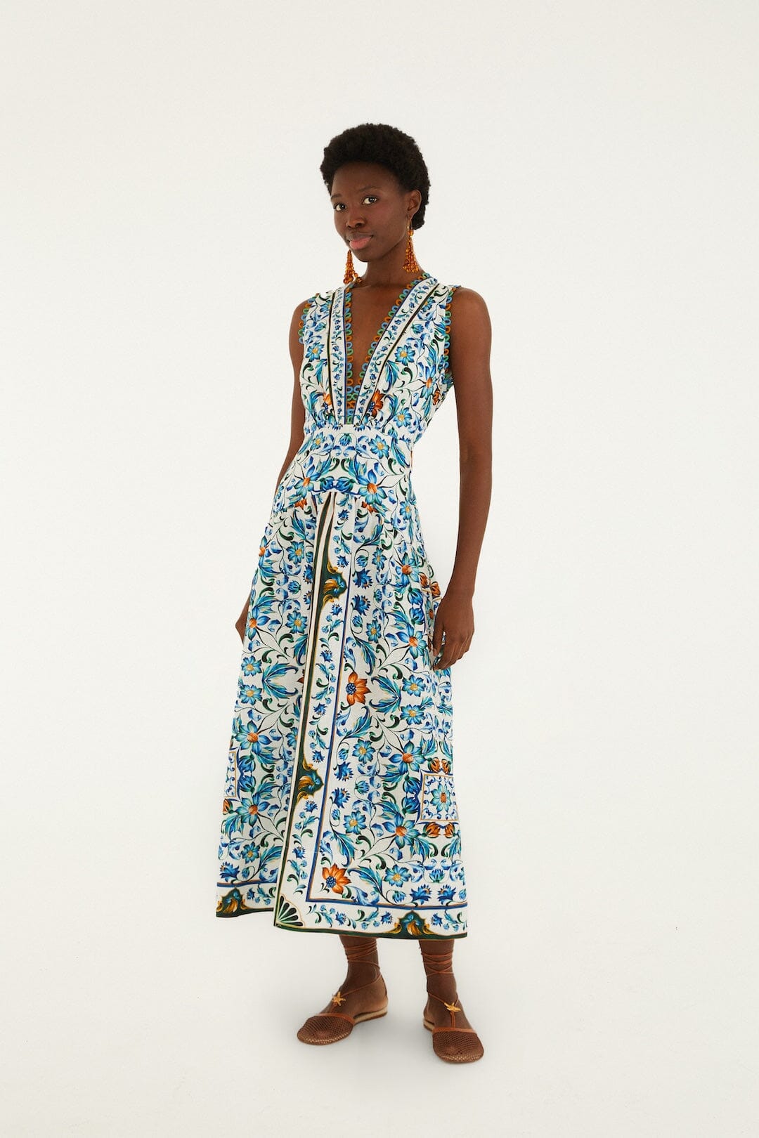 FARM Rio Flora Tile Off-White Midi Dress XS FARM Rio Flora Tile Off-White Midi Dress XS