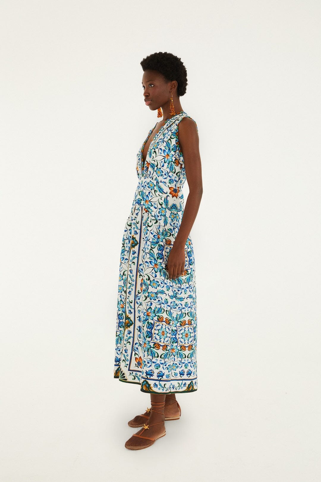 Off-White Flora Tile Scallop Euroflax Premium Linen Maxi Dress