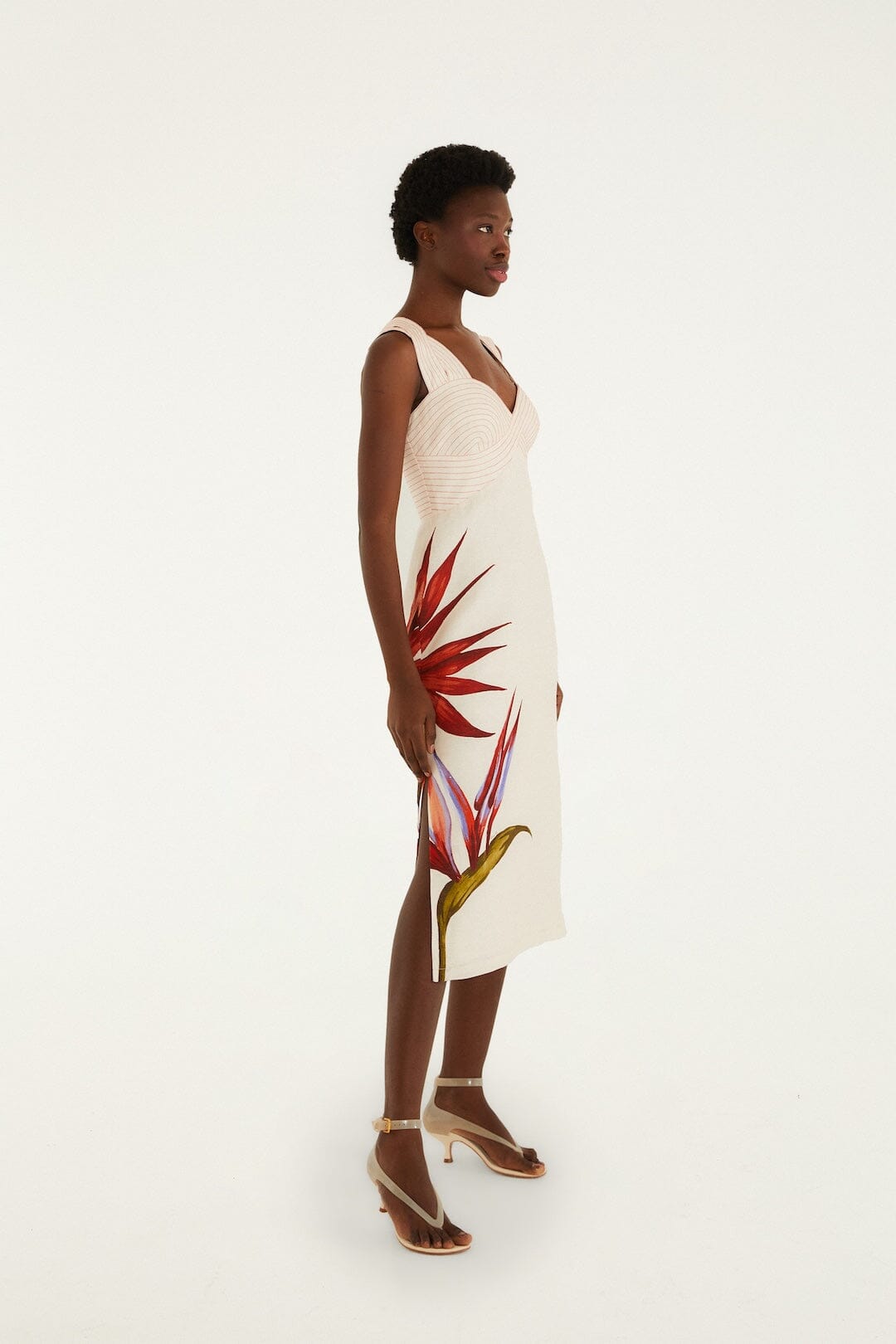 Sand Strelitzia Euroflax Premium Linen Midi Dress