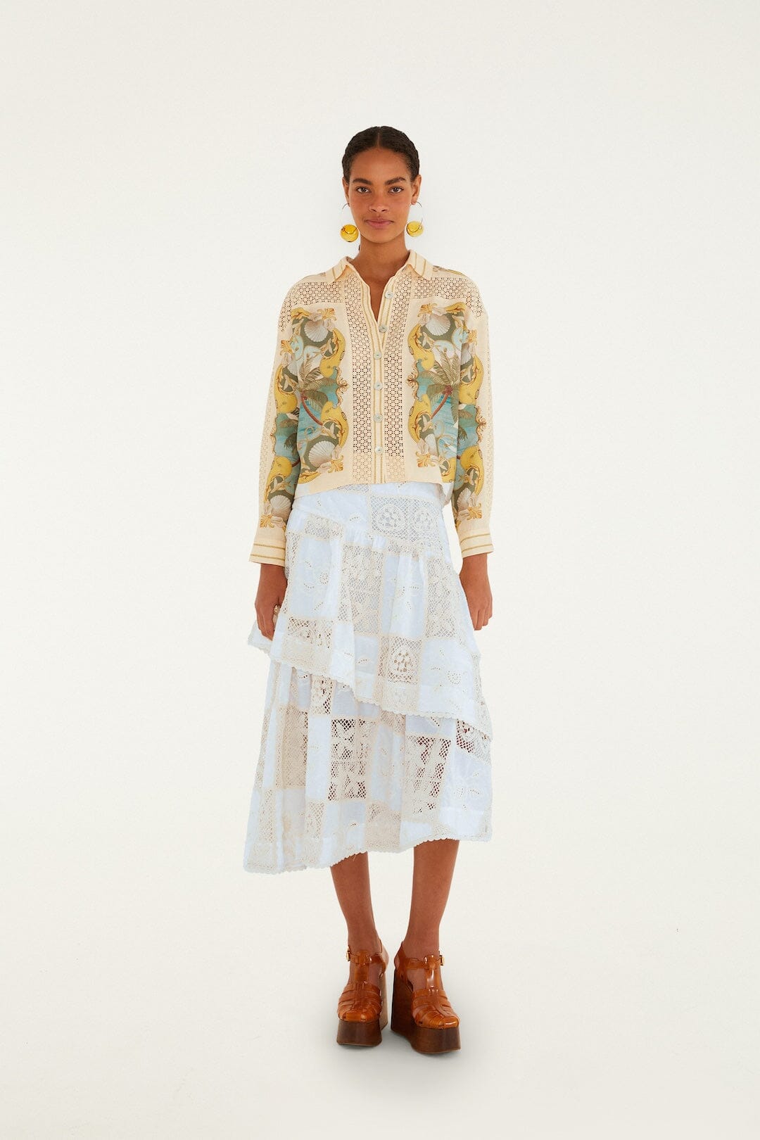 Off-White Scarf Eyelet Layered Maxi Skirt | FARM Rio