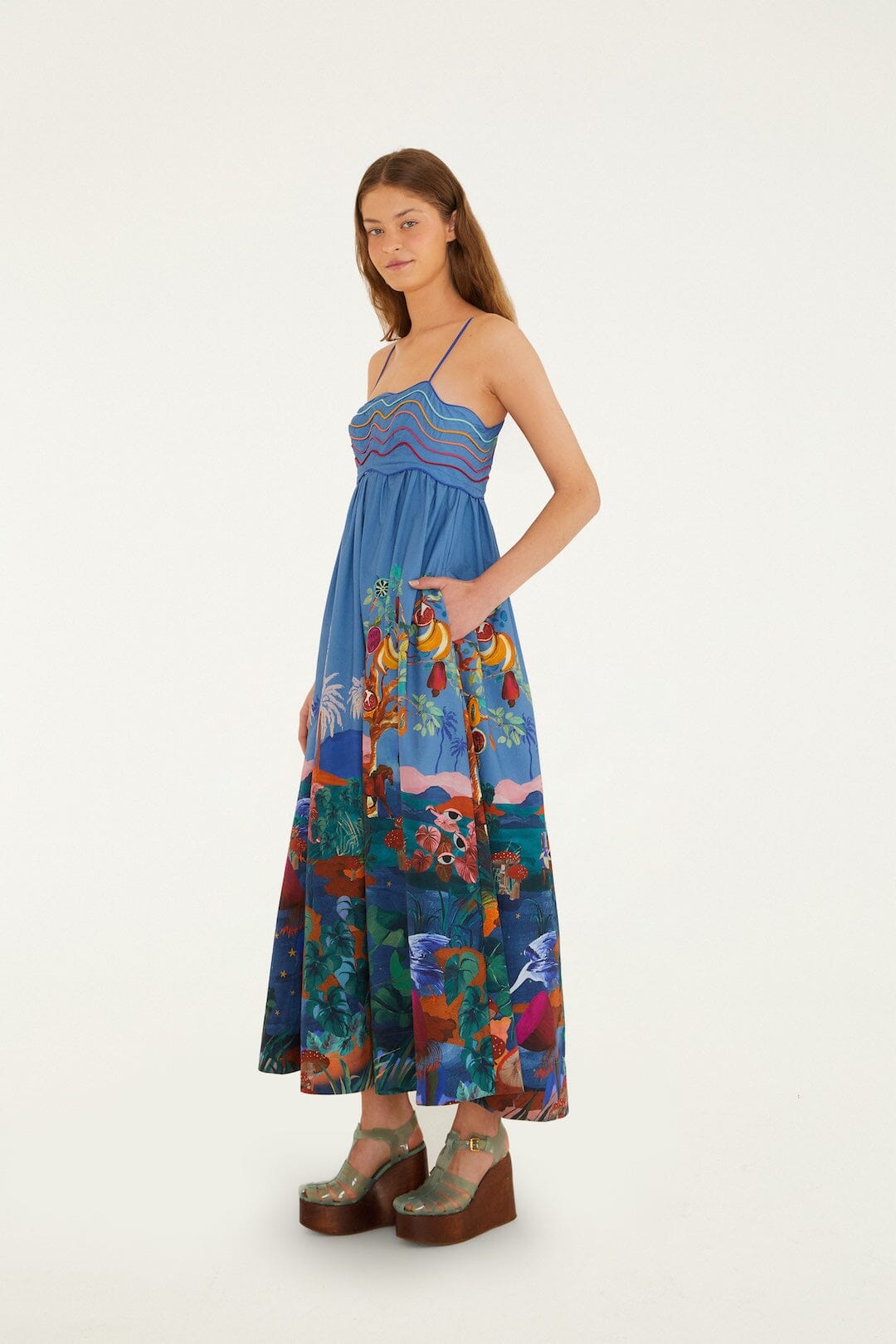 Multicolor Dream Landscape Organic Cotton Sleeveless Maxi Dress