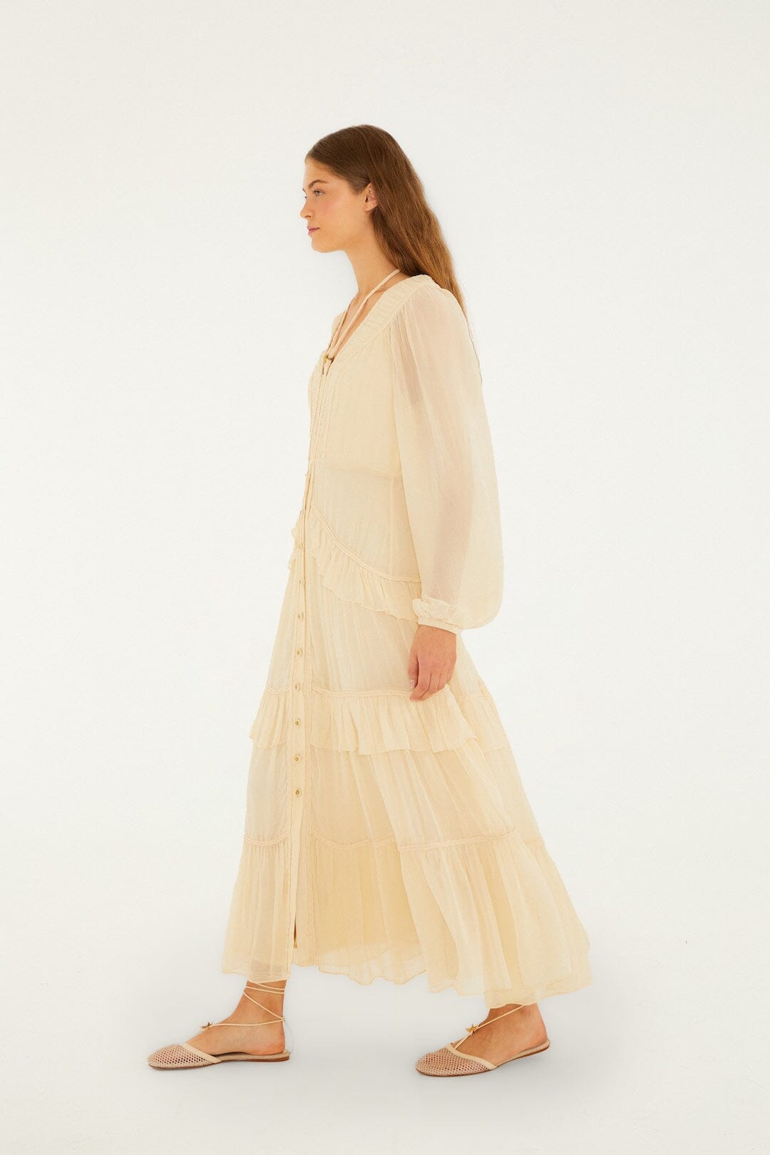 Butter Yellow Ruffled Buttoned Maxi Dress