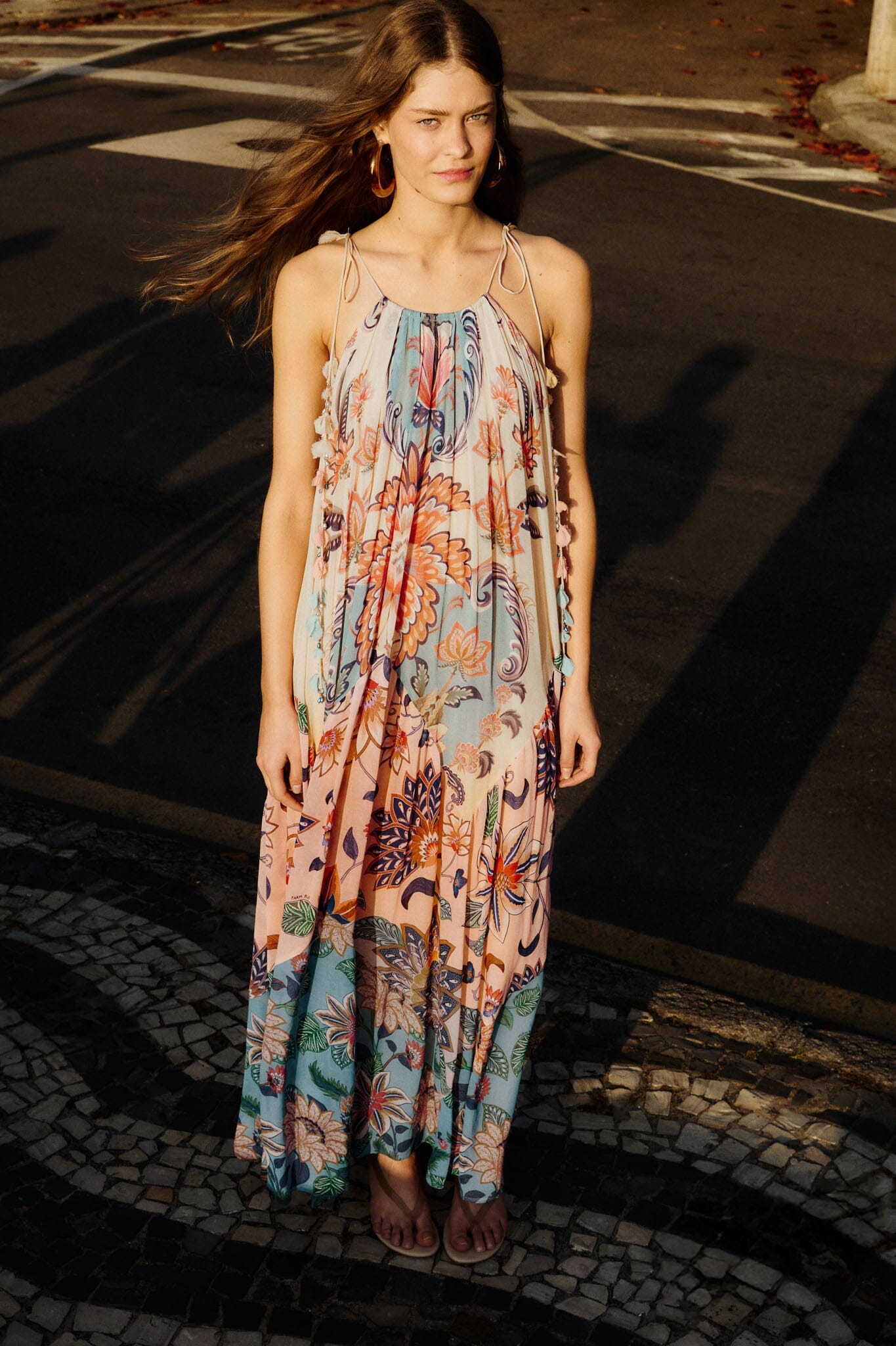 FARM Rio Multicolor Boho Floral Delhi Pleated Maxi Dress, Boho Floral Delhi MIX / XS FARM Rio Multicolor Boho Floral Delhi Pleated Maxi Dress, Boho Floral Delhi MIX / XS