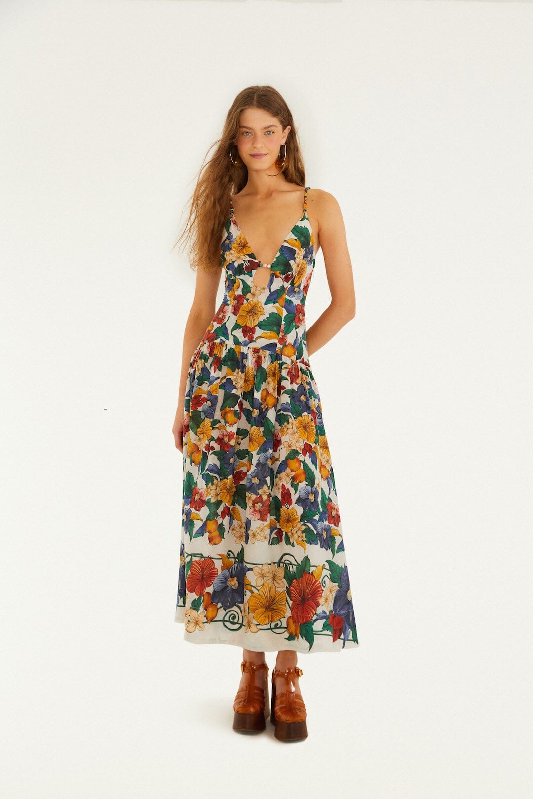 FARM Rio Off-White Tropi Embroidered Maxi Dress, Tropi Off-White / L