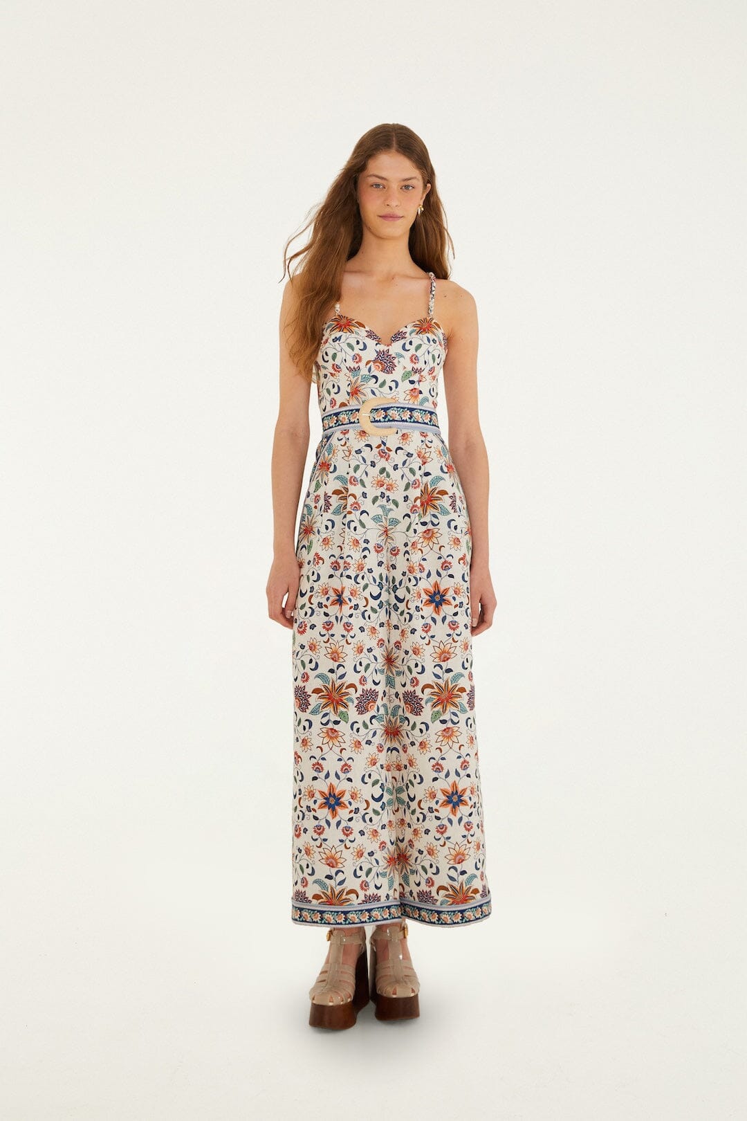 jumpsuit maxi dress Soft Pink Floral Delhi Tapestry Belted Jumpsuit