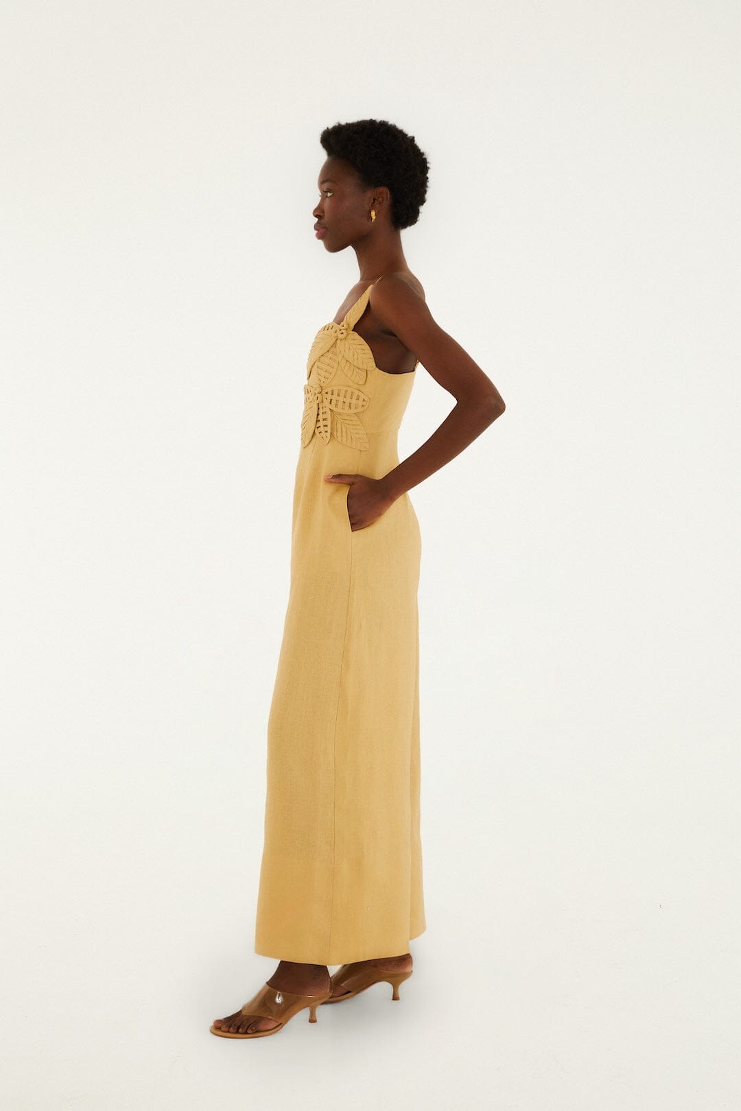 Sand 3d Flowers Euroflax™ Premium Linen Jumpsuit