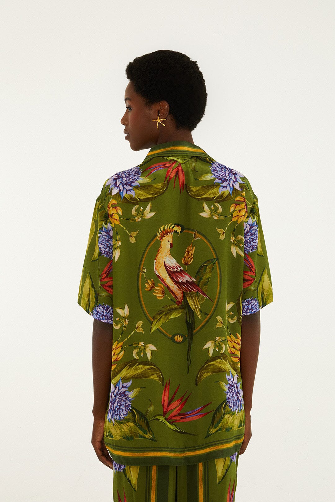 Green Tropical Scarf Short Sleeve Shirt