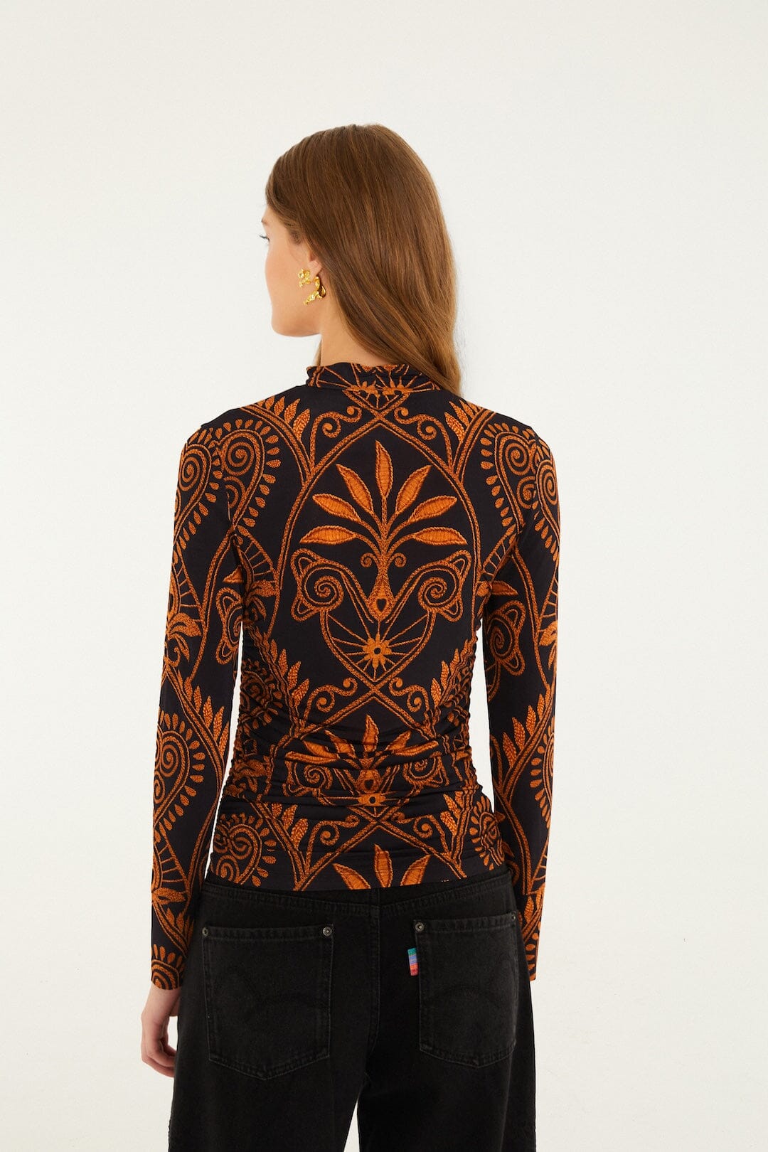 Black Cornely Ainika Ruched Waist Jersey Blouse