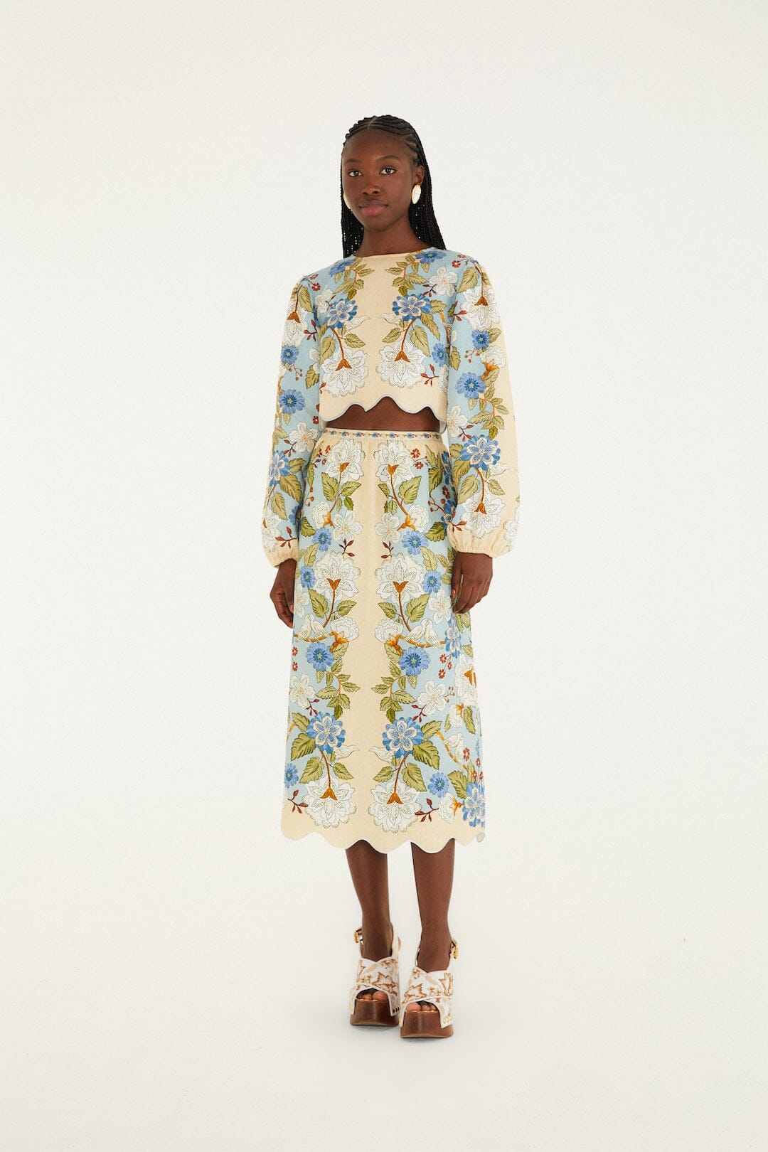 Cream Garden Scarf Euroflax™ Premium Linen Midi Skirt | FARM Rio