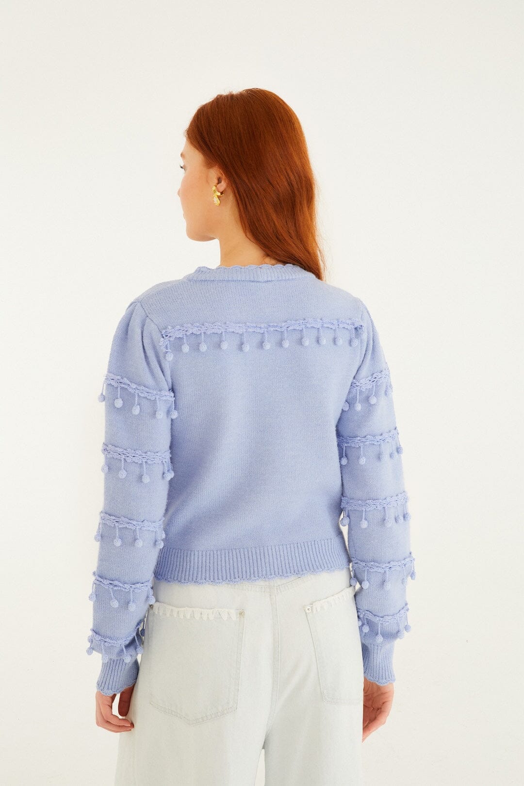 Blue Bubble Trim Knit Sweater