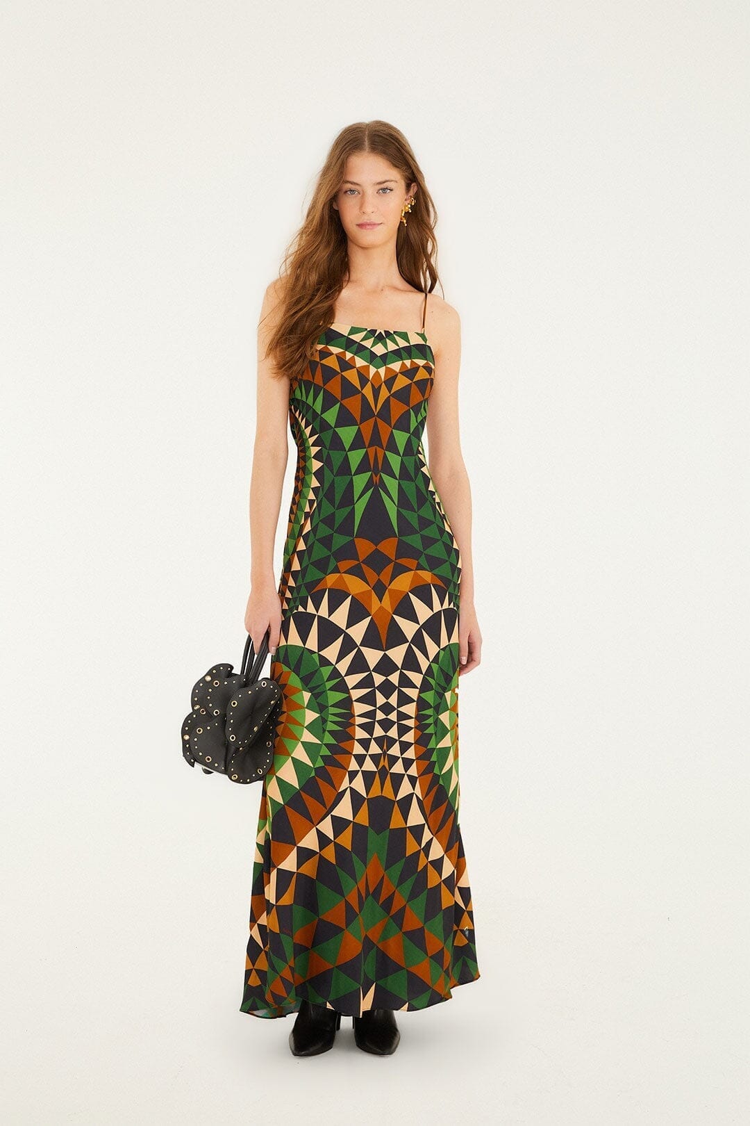 chinese dress ladies Farm Rio Multicolor Heart Deco Lenzing Ecovero Viscose Slip Maxi Dress, Heart Deco Green / XXS