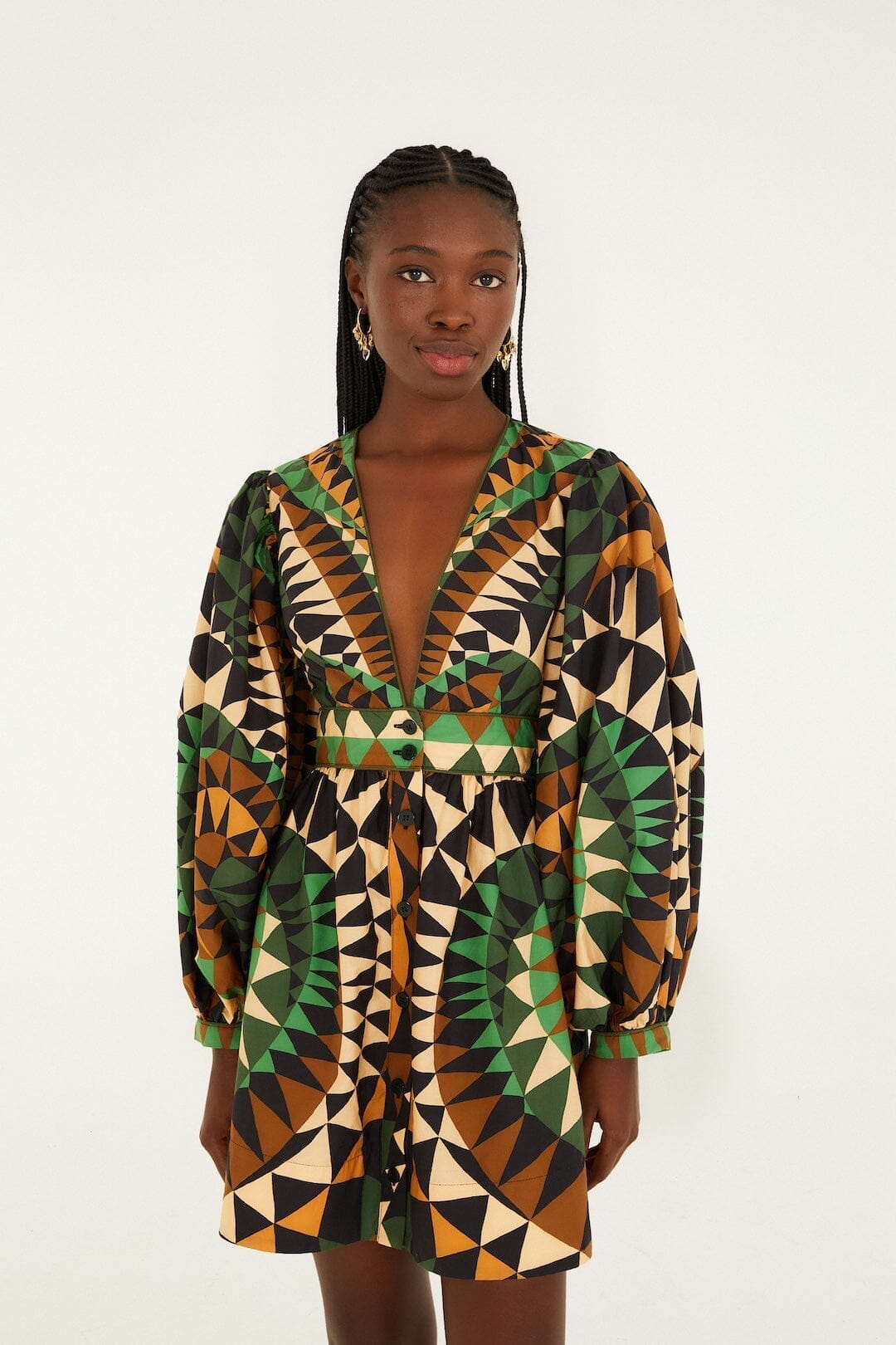 FARM Rio Printed Puff Sleeve Mini Dress - Heart Deco Green FARM Rio Printed Puff Sleeve Mini Dress - Heart Deco Green