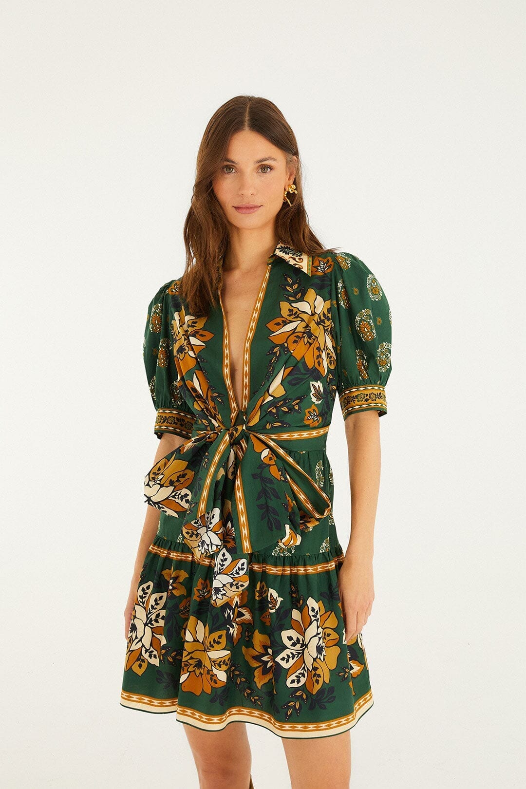Farm Rio Ayla Short Puff Sleeve Mini Dress - Ayla Green Farm Rio Ayla Short Puff Sleeve Mini Dress - Ayla Green
