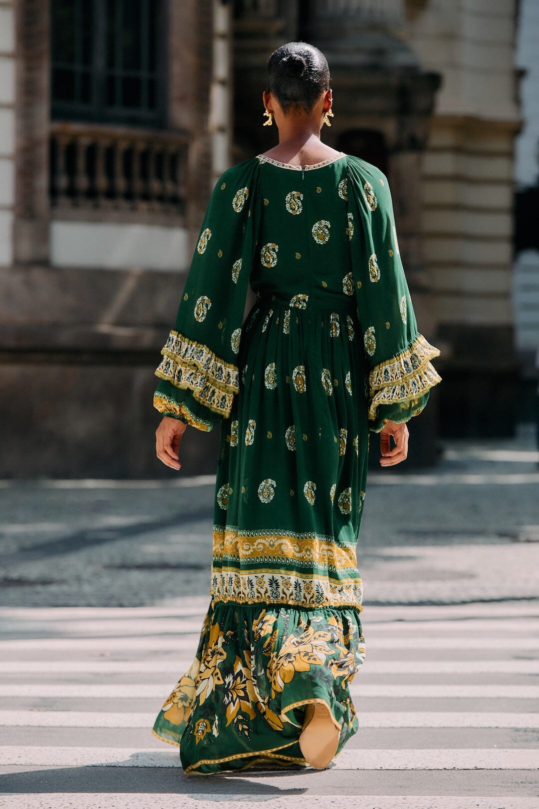 Green Ayla Long Sleeve Ruffled Maxi Dress