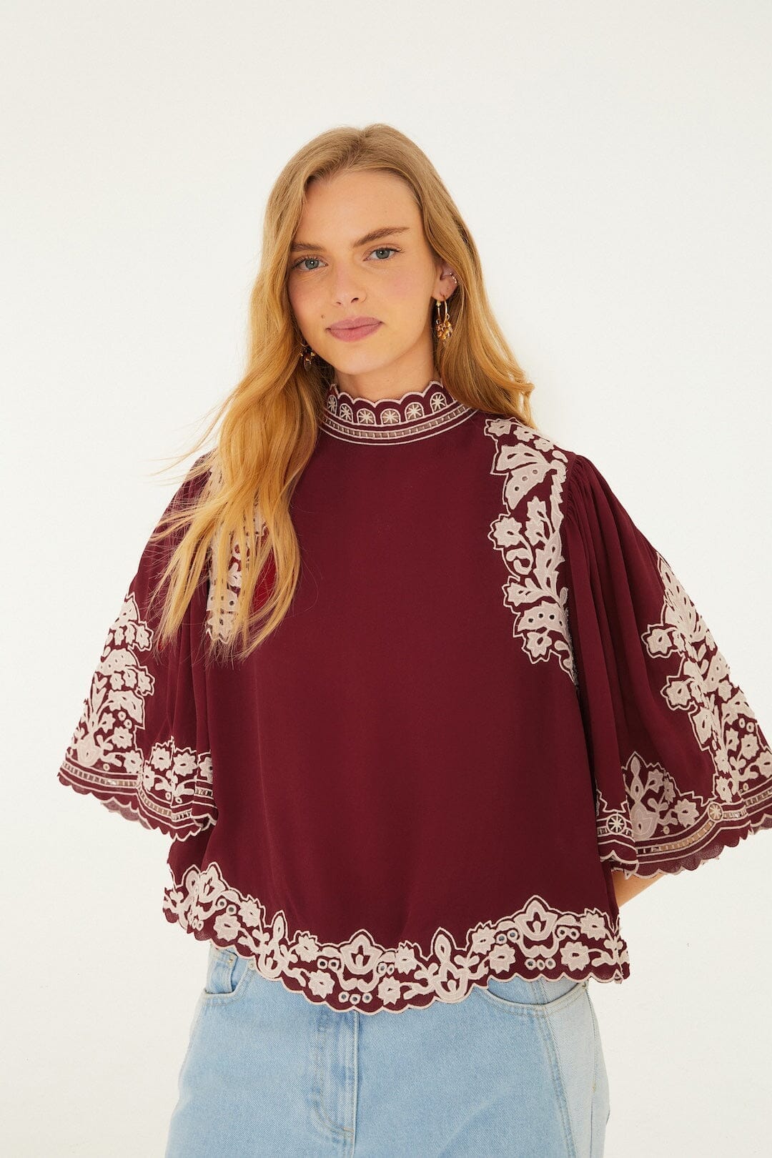 Farm Rio Bicolor Palm Tree Embroidery Blouse | FARM Rio