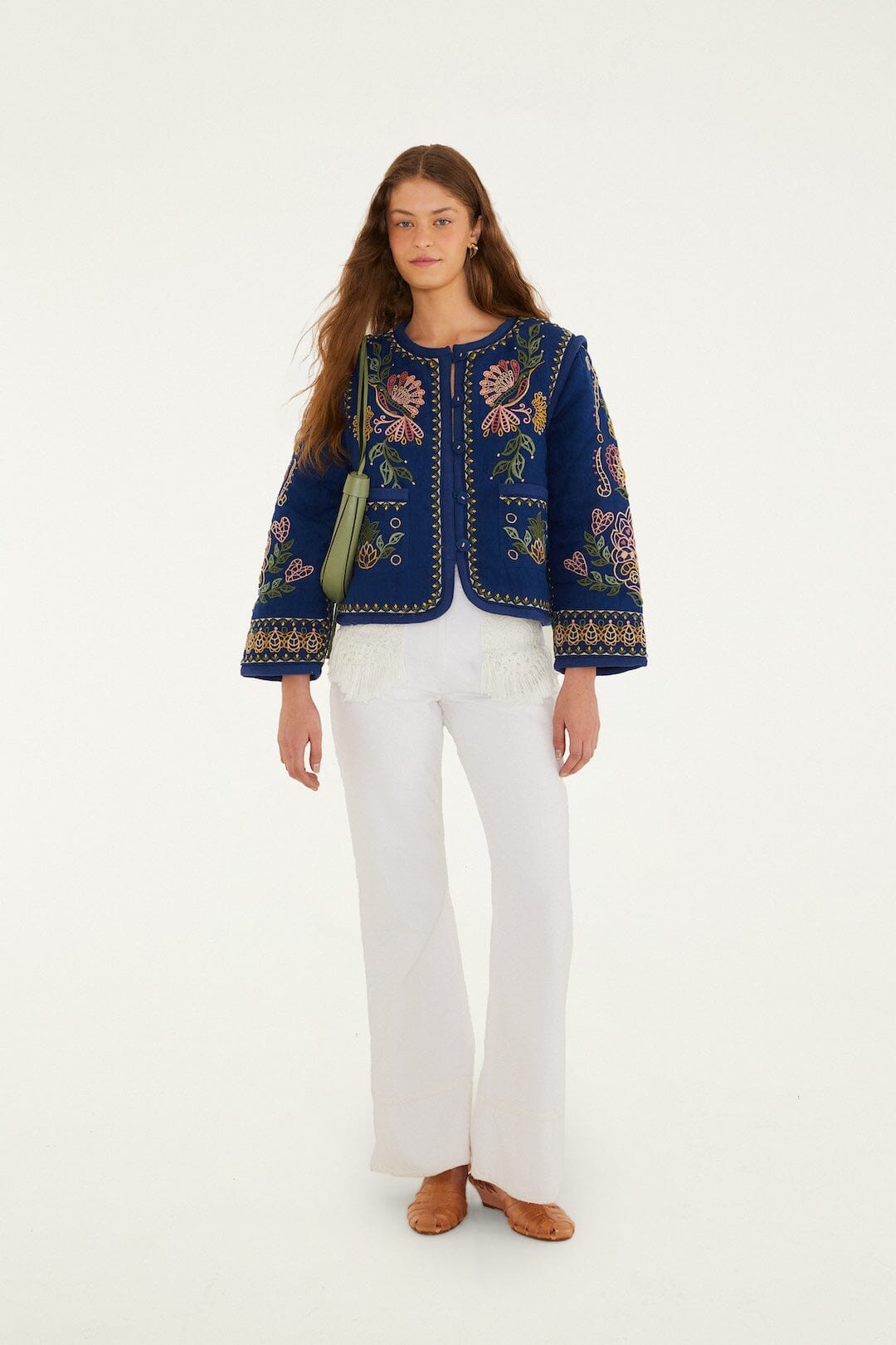 Dark Blue Embroidered Pockets Richelieu Jacket