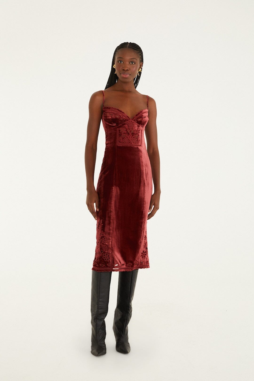 Burgundy Cut-Out Flowers Sleeveless Midi Dress | FARM Rio Burgundy Cut-Out Flowers Sleeveless Midi Dress | FARM Rio