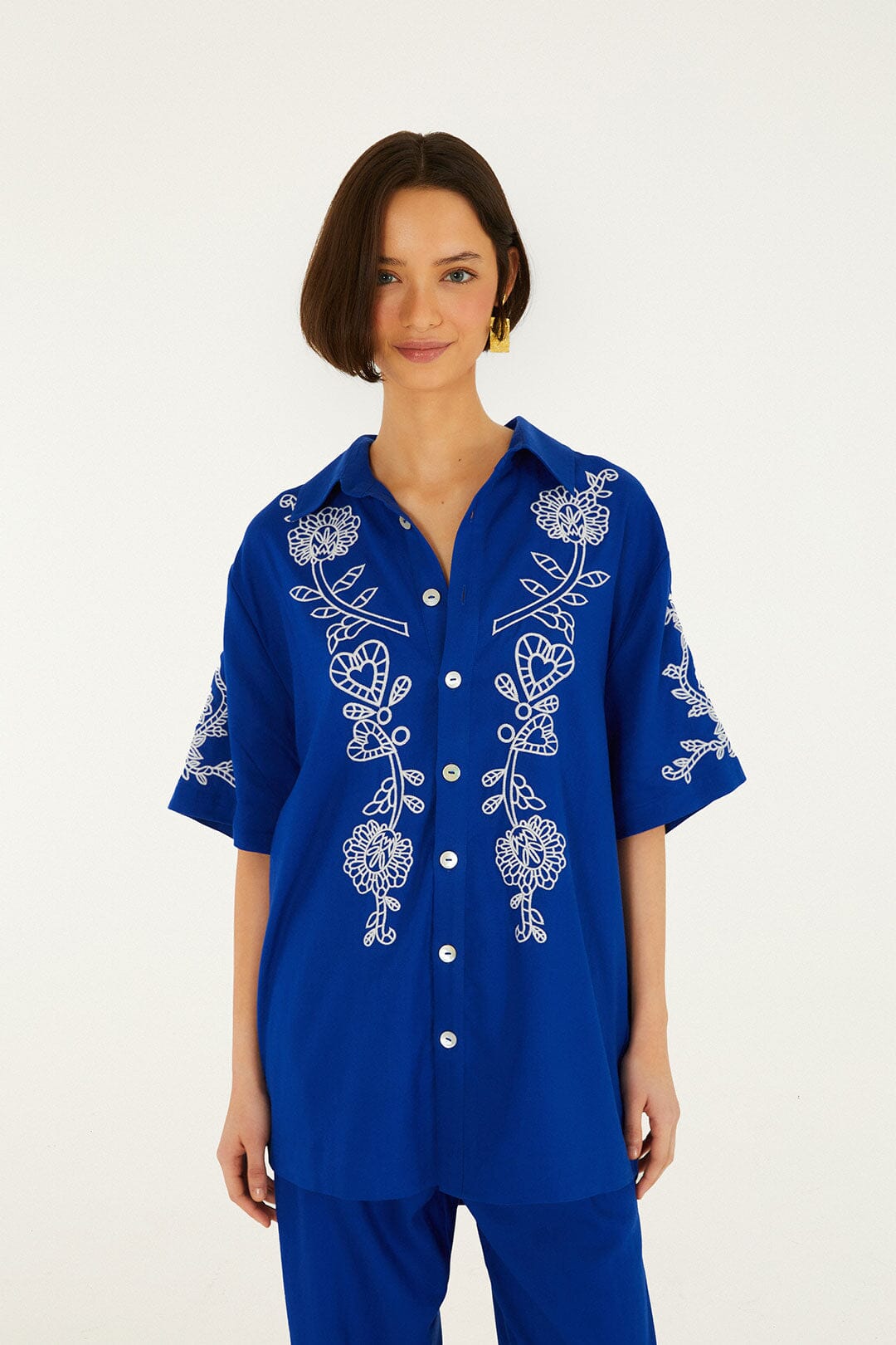 Blue Romantic Embroidered Lenzing™ Ecovero™ Euroflax™ Shirt | FARM Rio