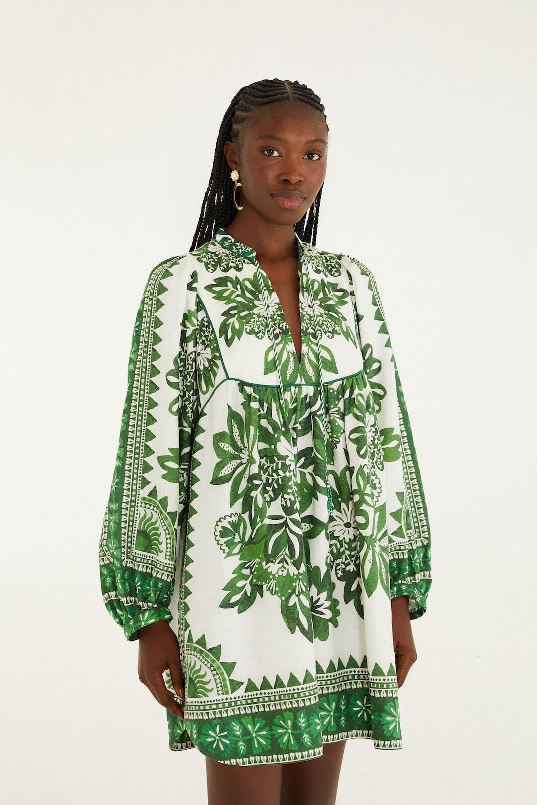 FARM Rio Green Flora Tapestry Lenzing Ecovero Euroflax Mini Dress, Flora Tapestry Green / XL FARM Rio Green Flora Tapestry Lenzing Ecovero Euroflax Mini Dress, Flora Tapestry Green / XL