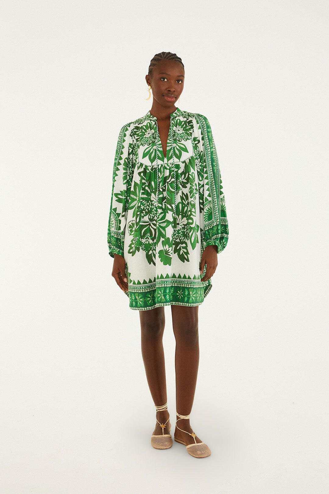 Green Flora Tapestry Lenzing™ Ecovero™ Euroflax™ Mini Dress | FARM Rio