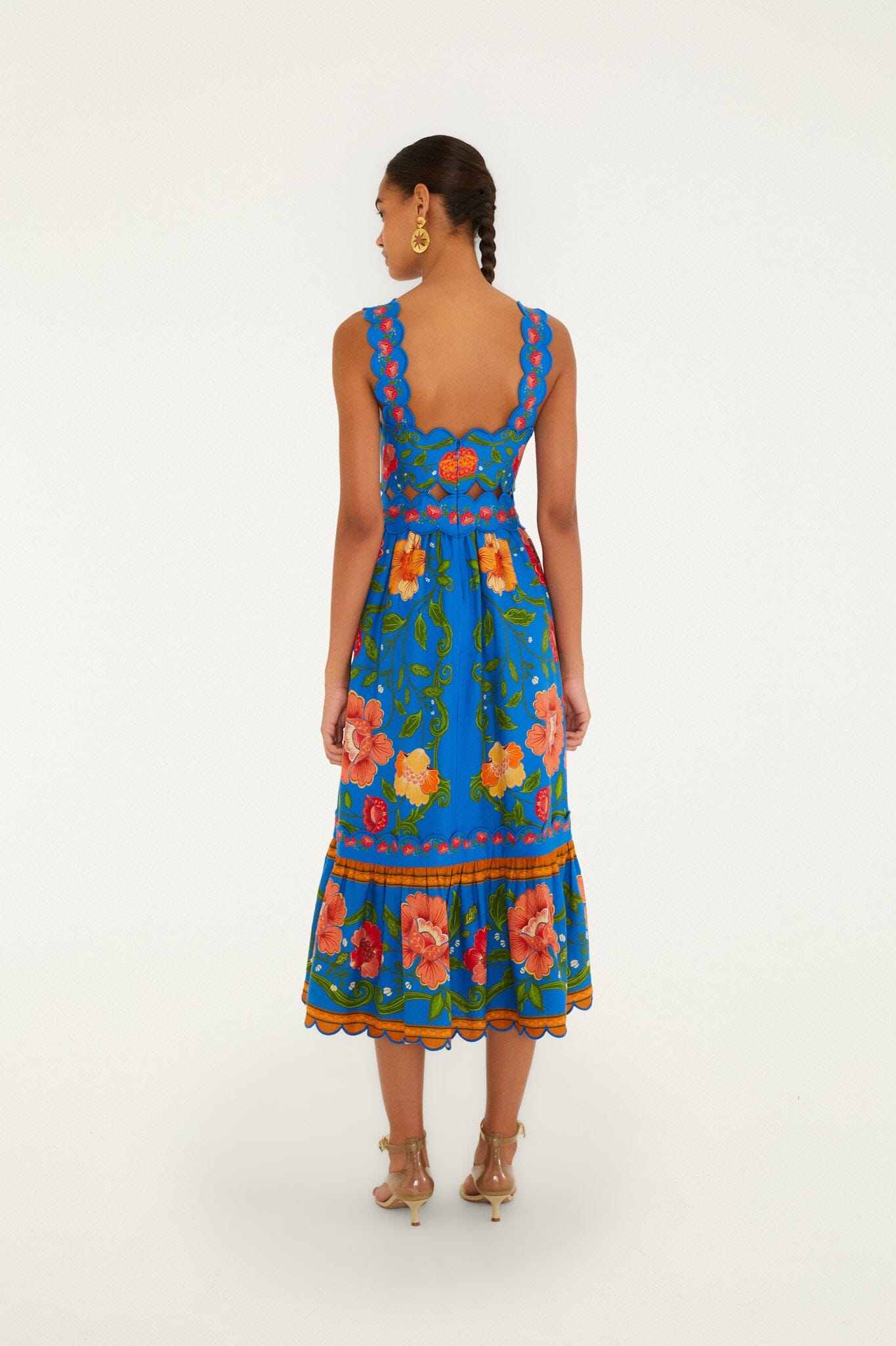 Bright Blue Rococo Flowers Lenzing Ecovero Euroflax Midi Dress