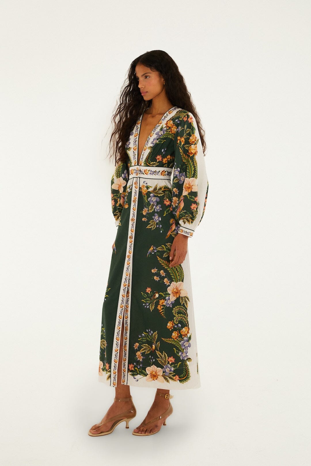 Green Nature V Neck Buttoned Maxi Dress