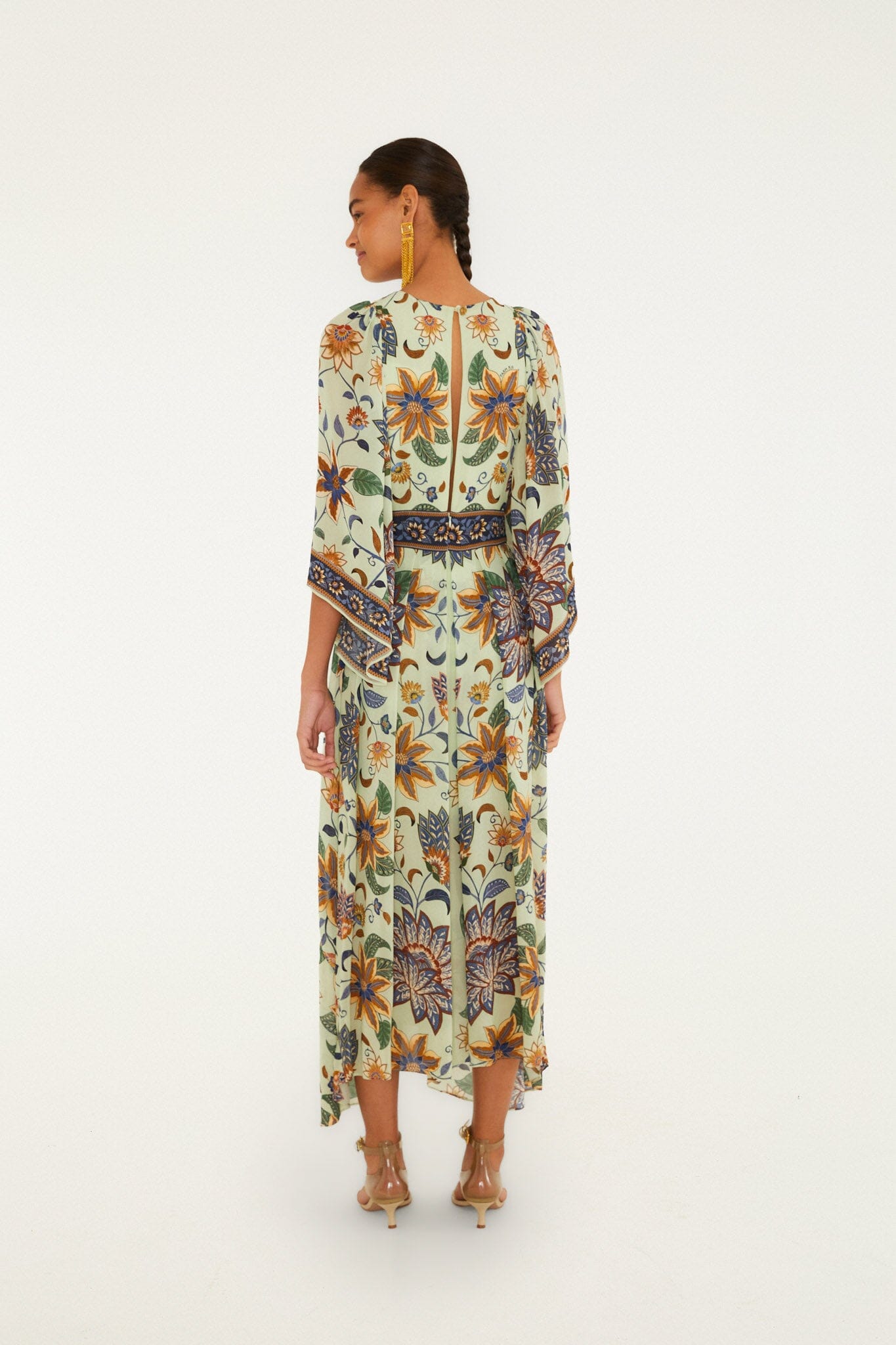 Light Green Floral Delhi Tapestry Maxi Dress