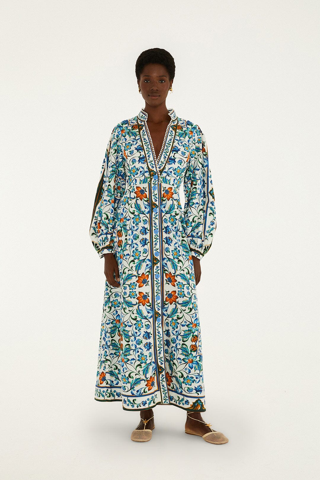 FARM Rio Off-White Flora Tile Lenzing Ecovero Euroflax Maxi Dress, Flora Tile Off-White / L FARM Rio Off-White Flora Tile Lenzing Ecovero Euroflax Maxi Dress, Flora Tile Off-White / L