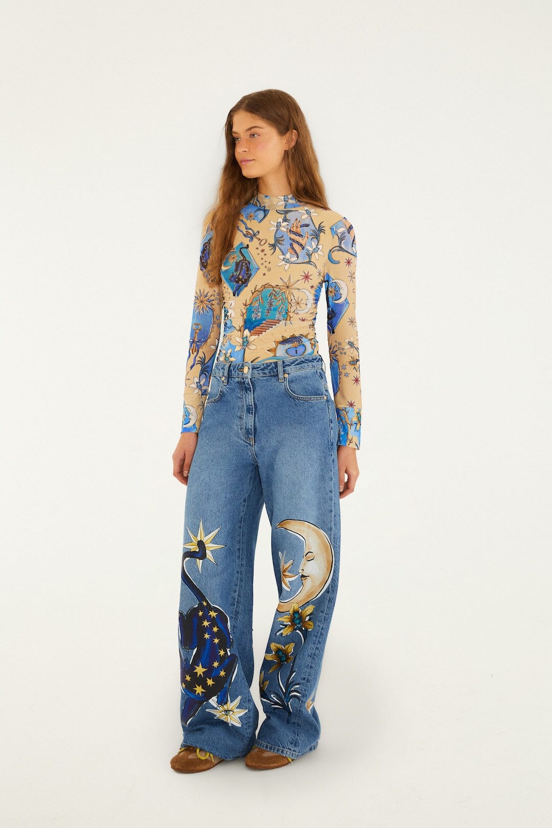 Sand Mystical Long Sleeve Tulle Blouse