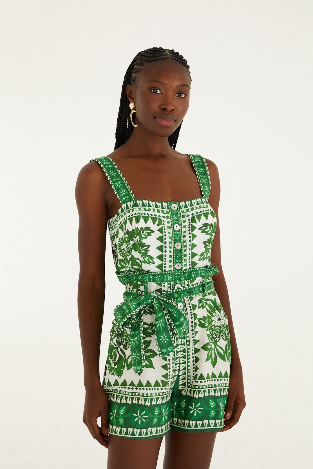green romper dress Flora Tapestry Lenzing™ Ecovero™ Euroflax™ Size:45 (5'0