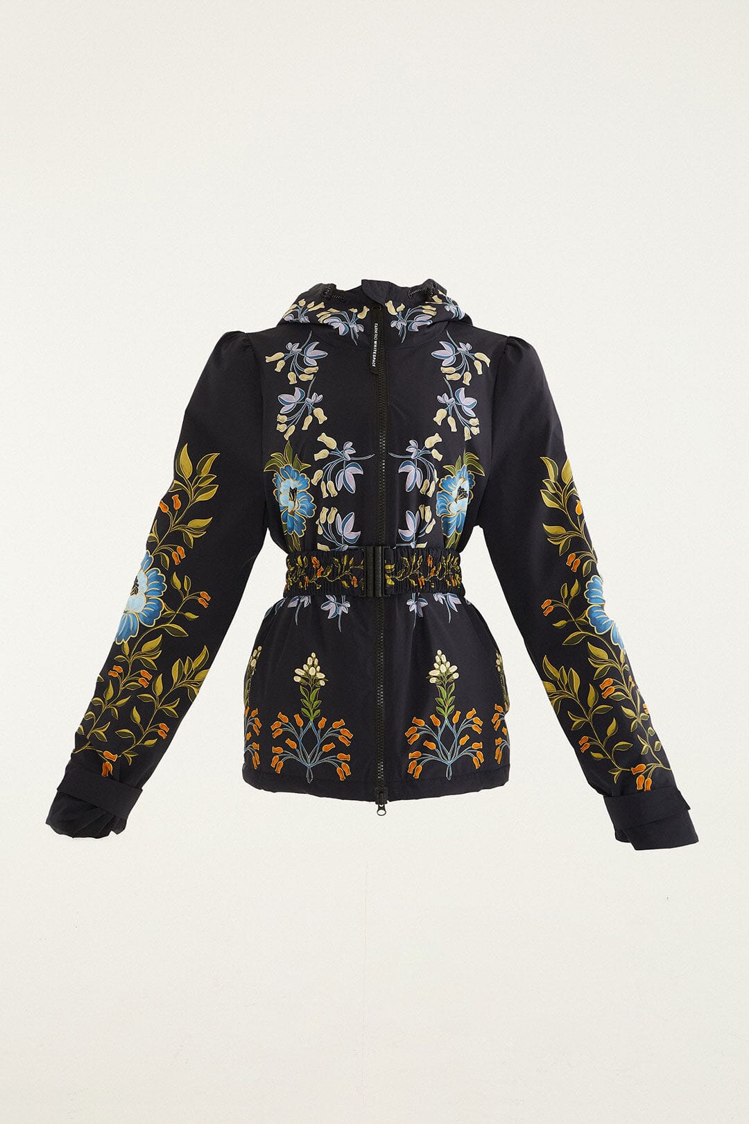 Black Winter Garden Hooded Belted Puffer Ski Jacket