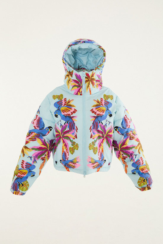 Blue Macaw Hooded Puffer Ski Jacket