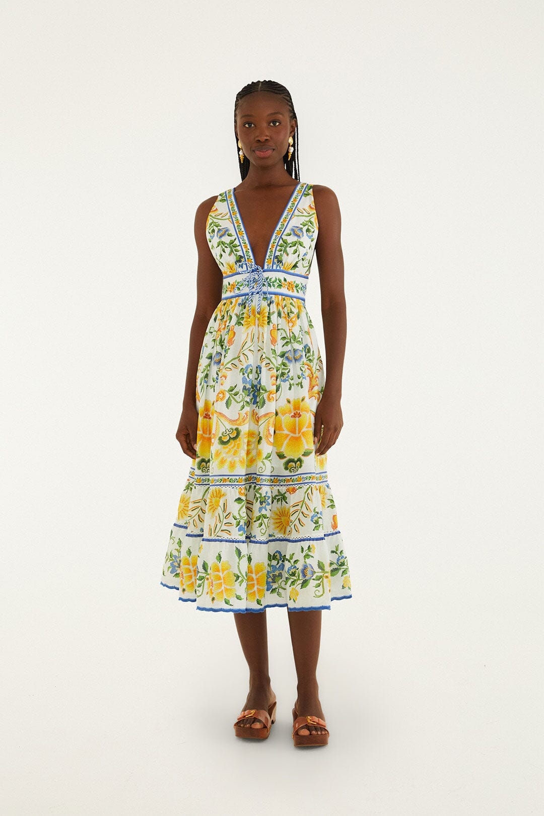 dress rope Off-White Emily Floral Tapestry Rope Ties Midi Dress