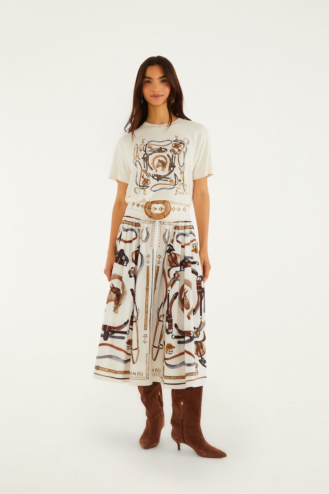 Off-White Equestrian Scarf Belted Midi Skirt | FARM Rio