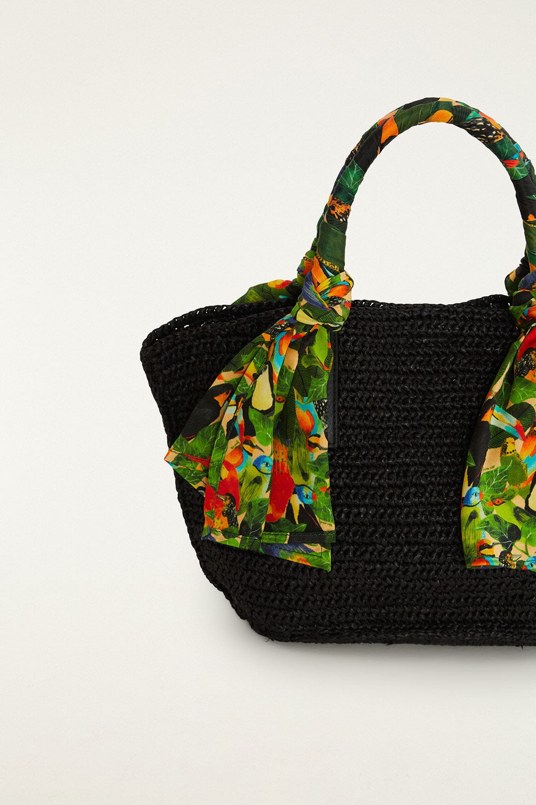 Black Scarf Raffia Mini Basket Bag