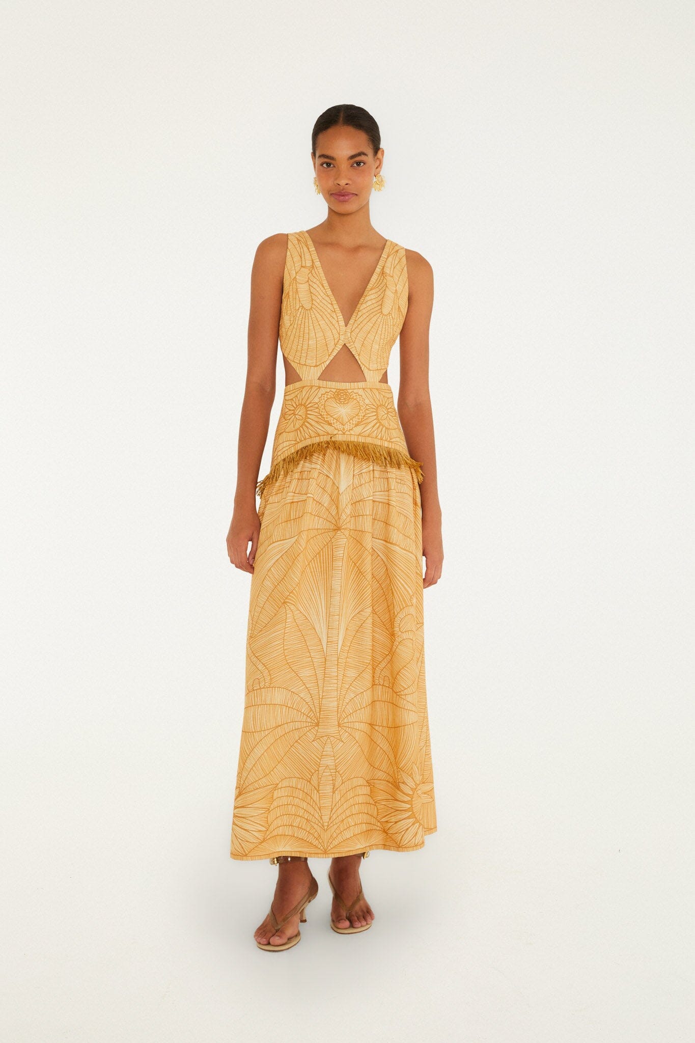 Farm Rio Caramel Usiacuri Cut-Out Lenzing Ecovero Euroflax Maxi Dress | FARM Rio