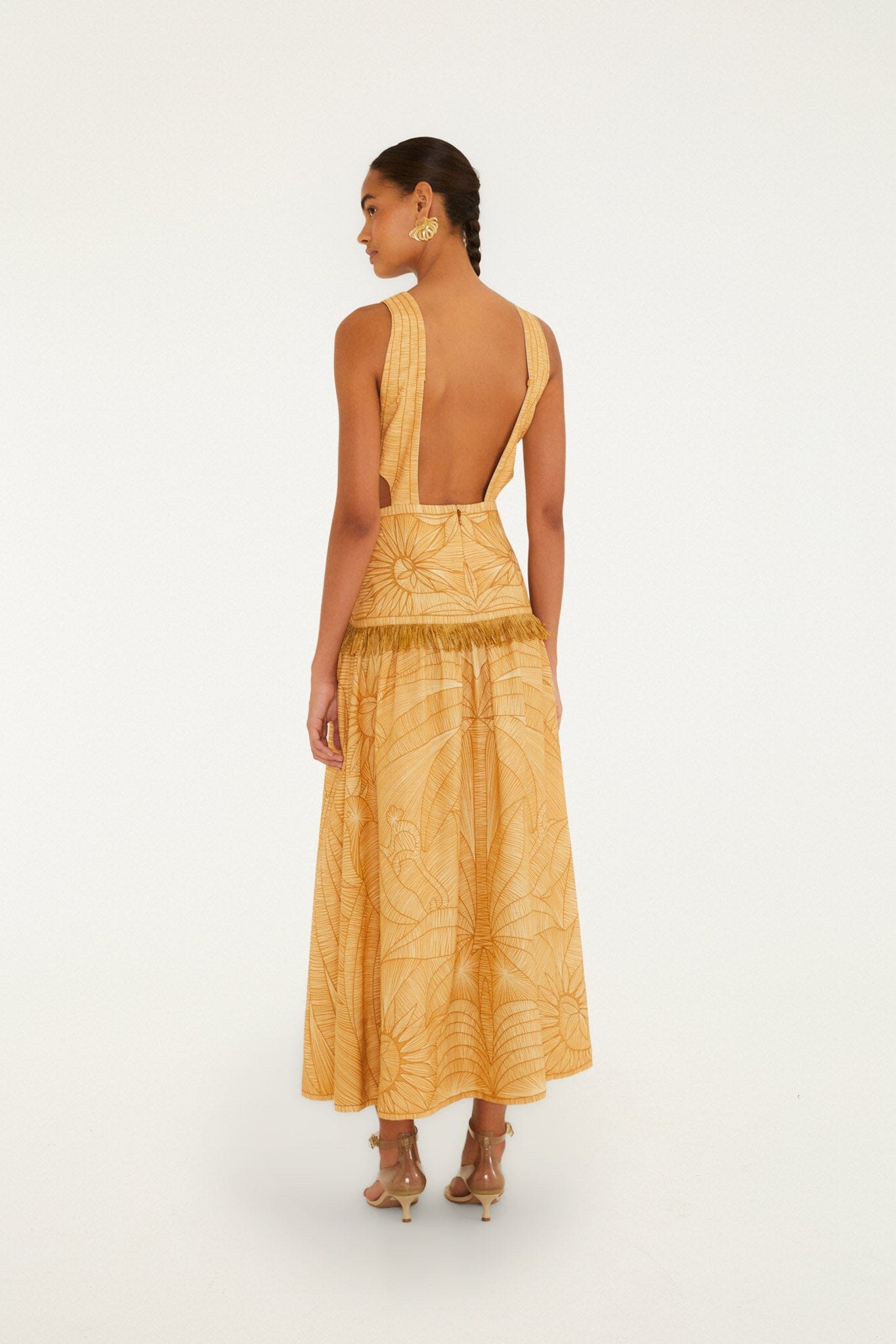 Caramel Usiacuri Cut-Out Lenzing Ecovero Euroflax Maxi Dress