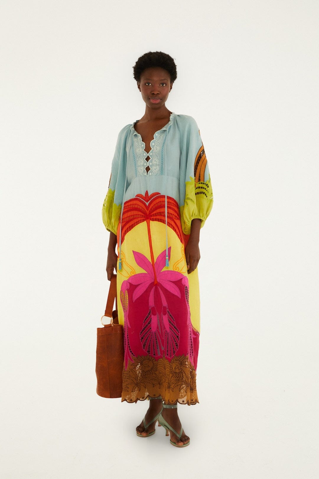 Multicolor Usiacuri Embroidered Lenzing Ecovero Euroflax Richelieu Maxi Dress