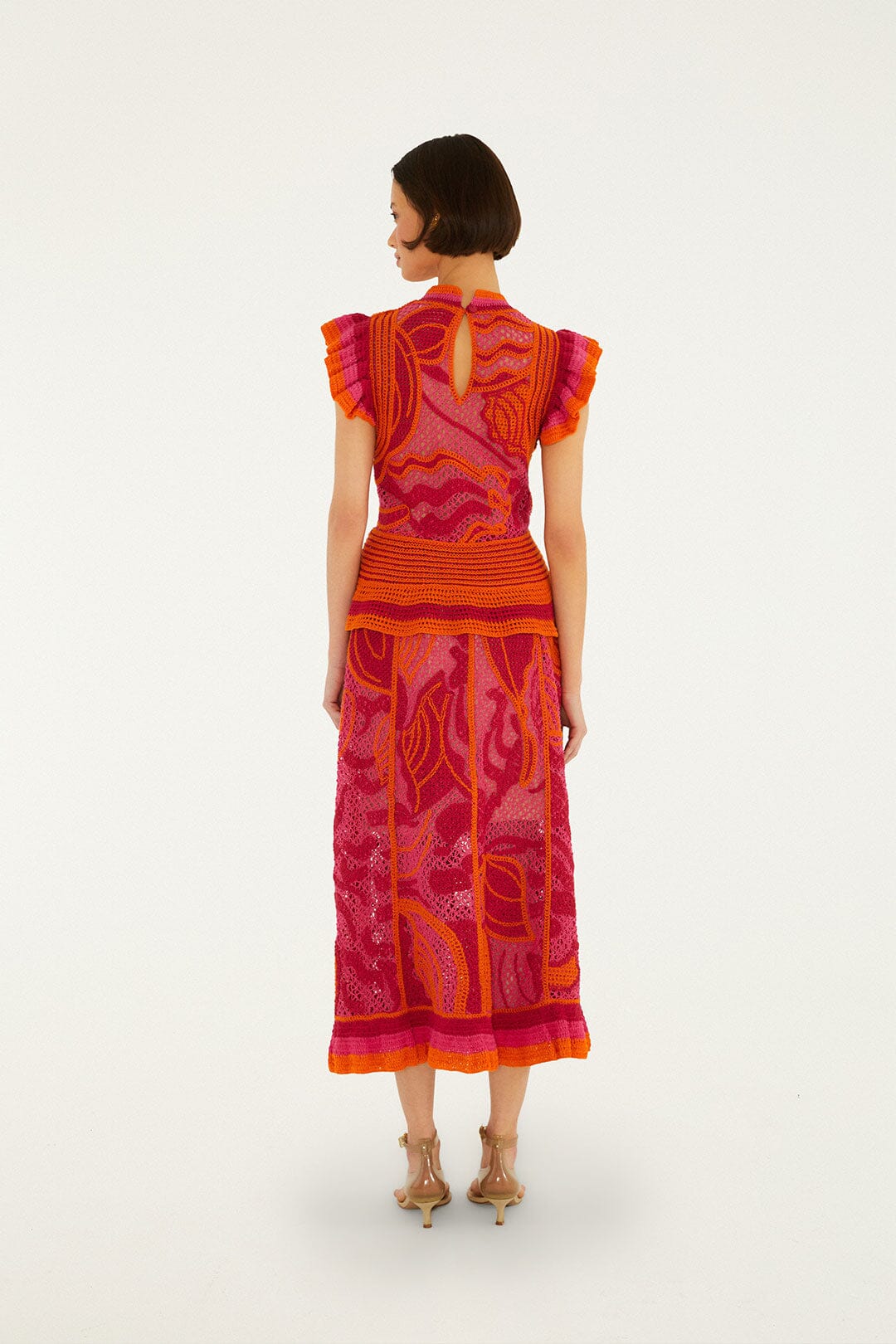 Pink And Orange Seashell Crochet Midi Skirt