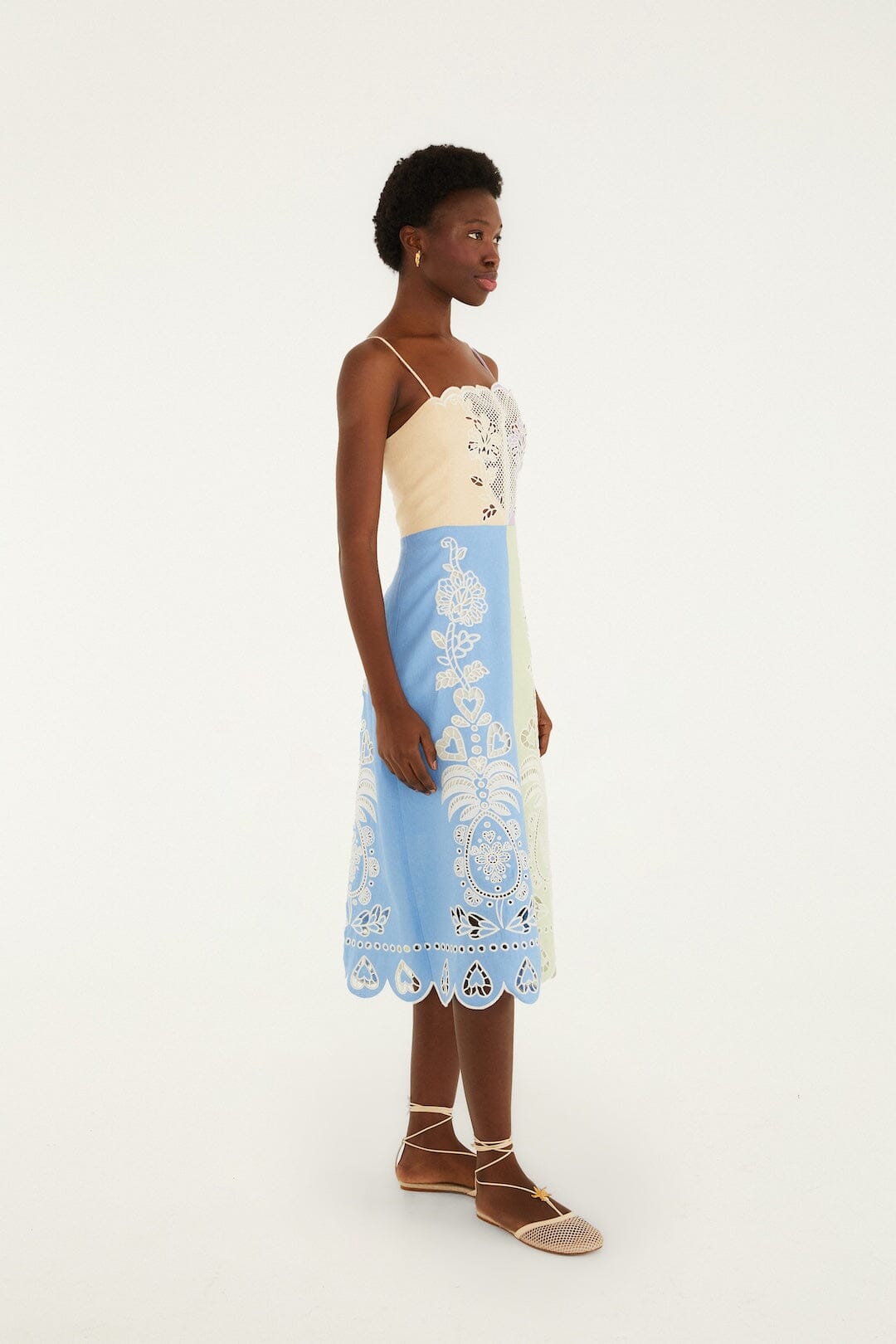 Multicolor Embroidered Euroflax Premium Linen Midi Dress