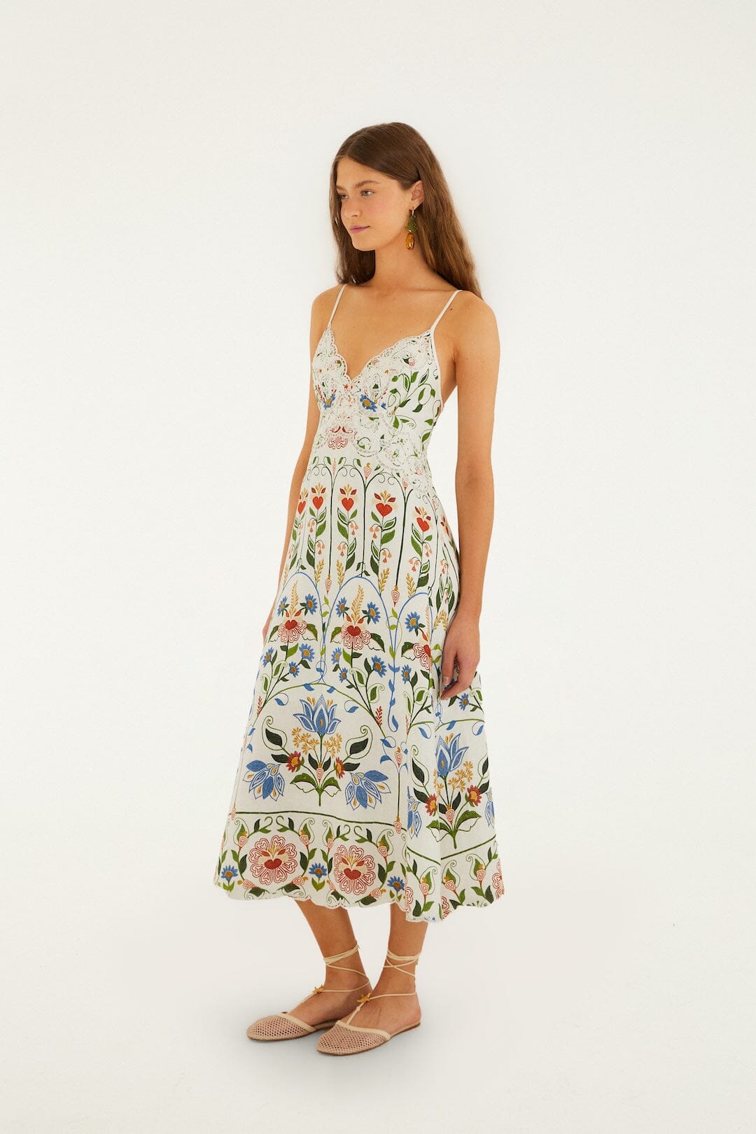 Off-White Stitched Garden Euroflax Premium Linen Midi Dress
