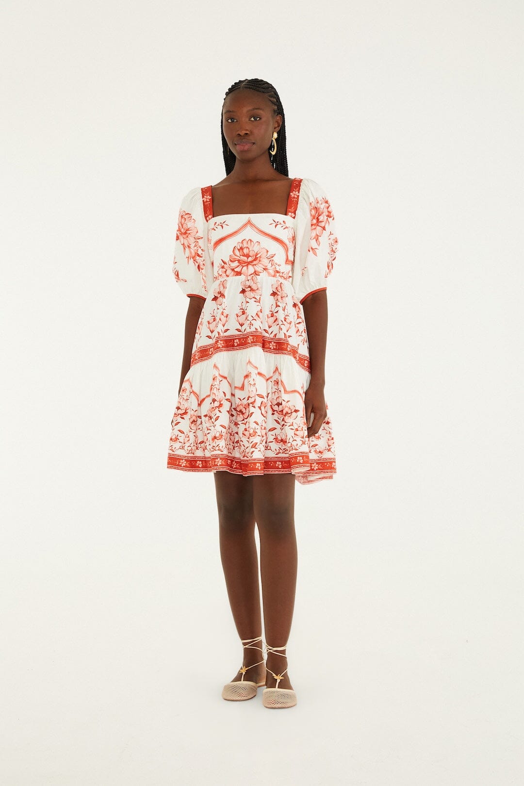 Red Porcelain Garden Organic Cotton Mini Dress