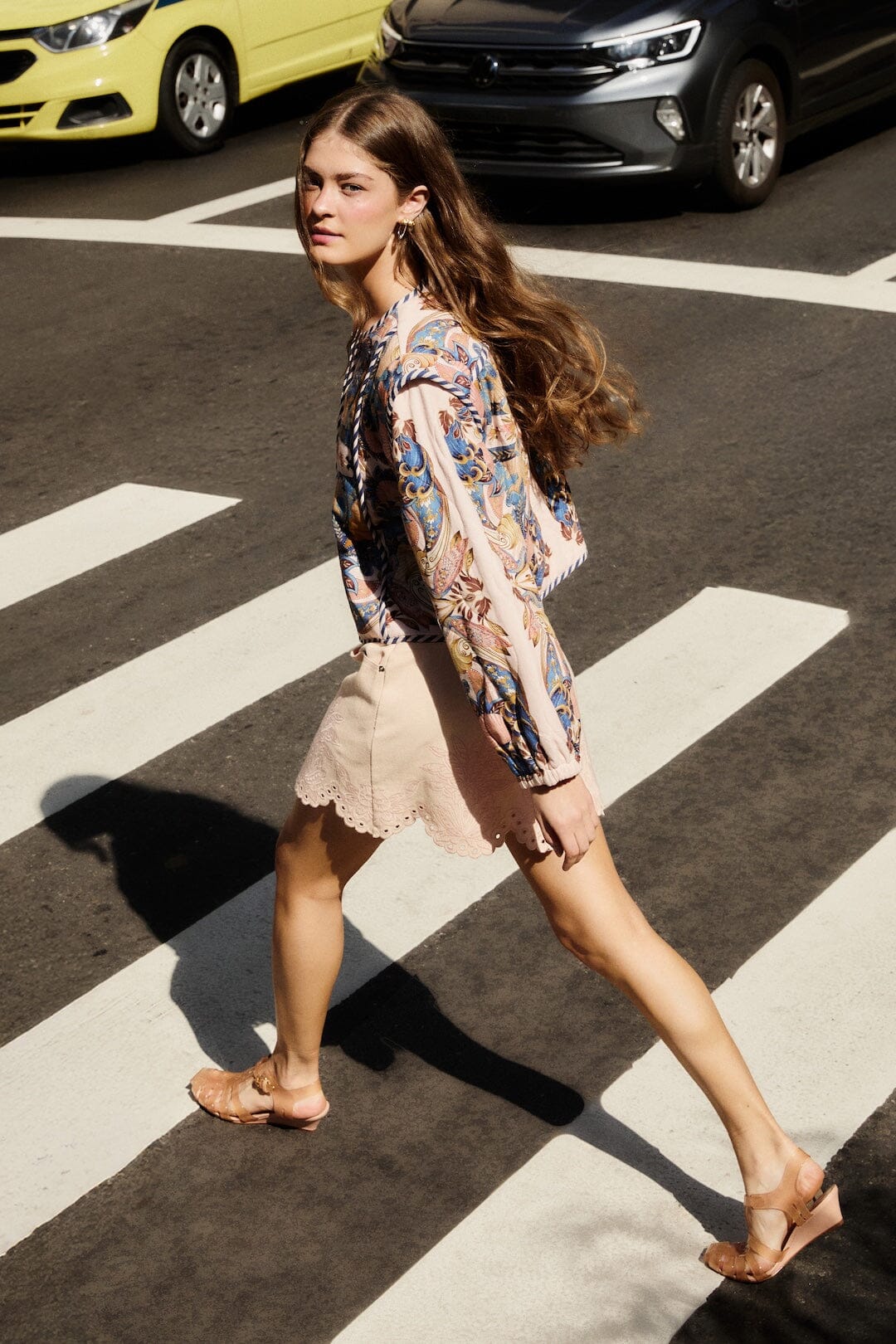 Soft Pink Geometric Richelieu Twill Mini Skirt | FARM Rio