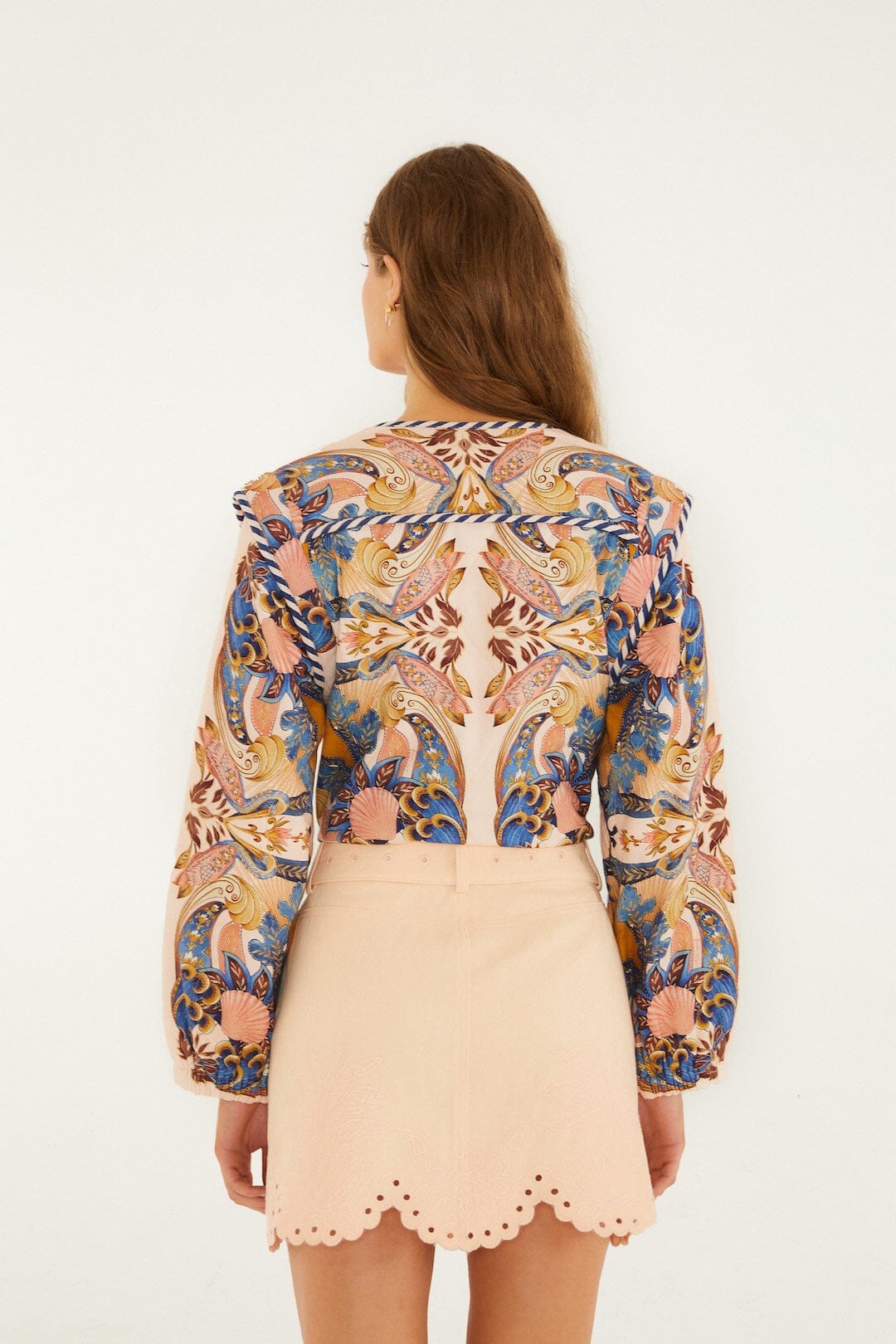 Soft Pink Geometric Richelieu Twill Mini Skirt