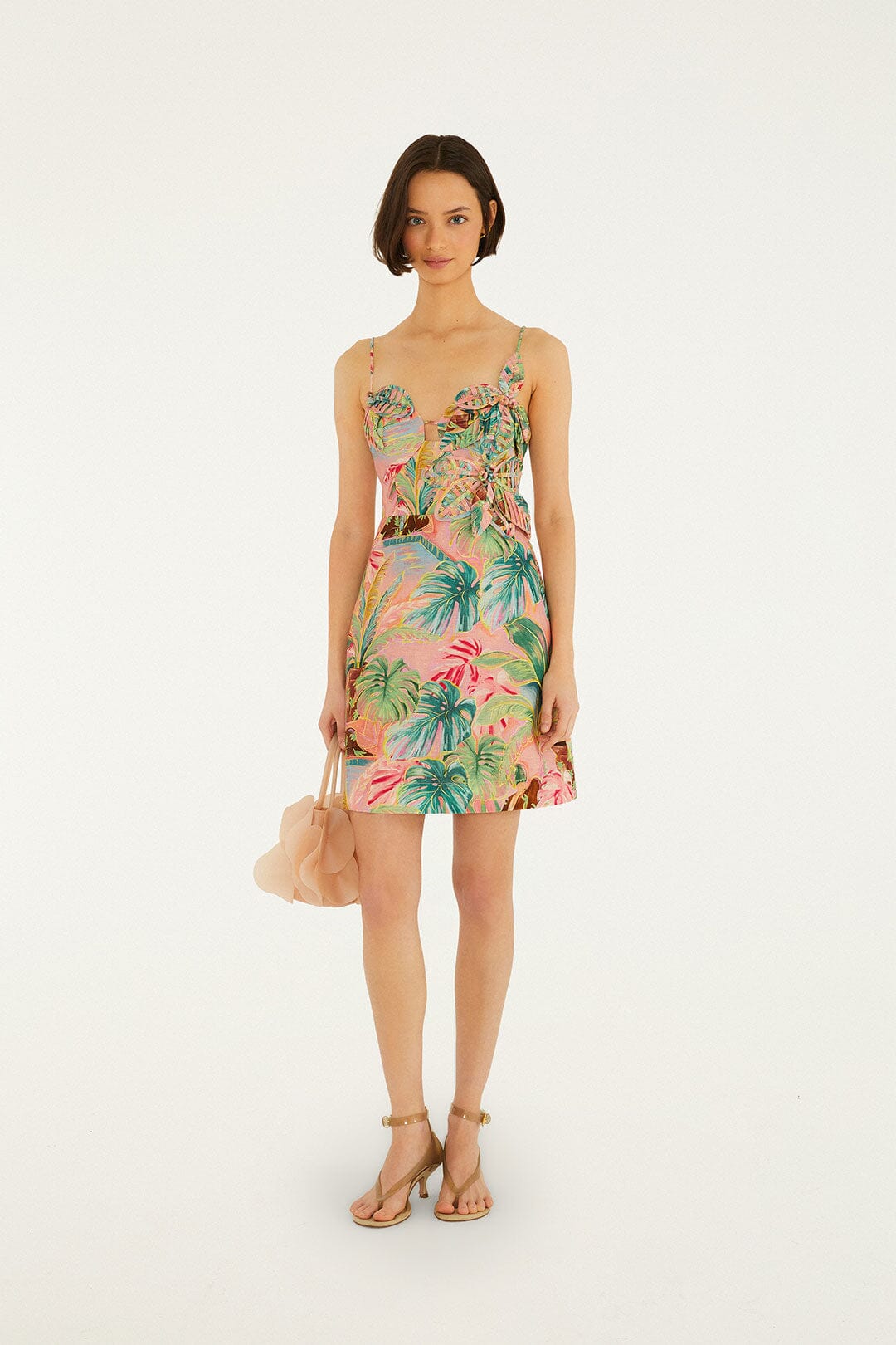 knee length dresses for ladies Soft Pink Pool Time 3d Flowers Euroflax™ Premium Linen Mini Dress